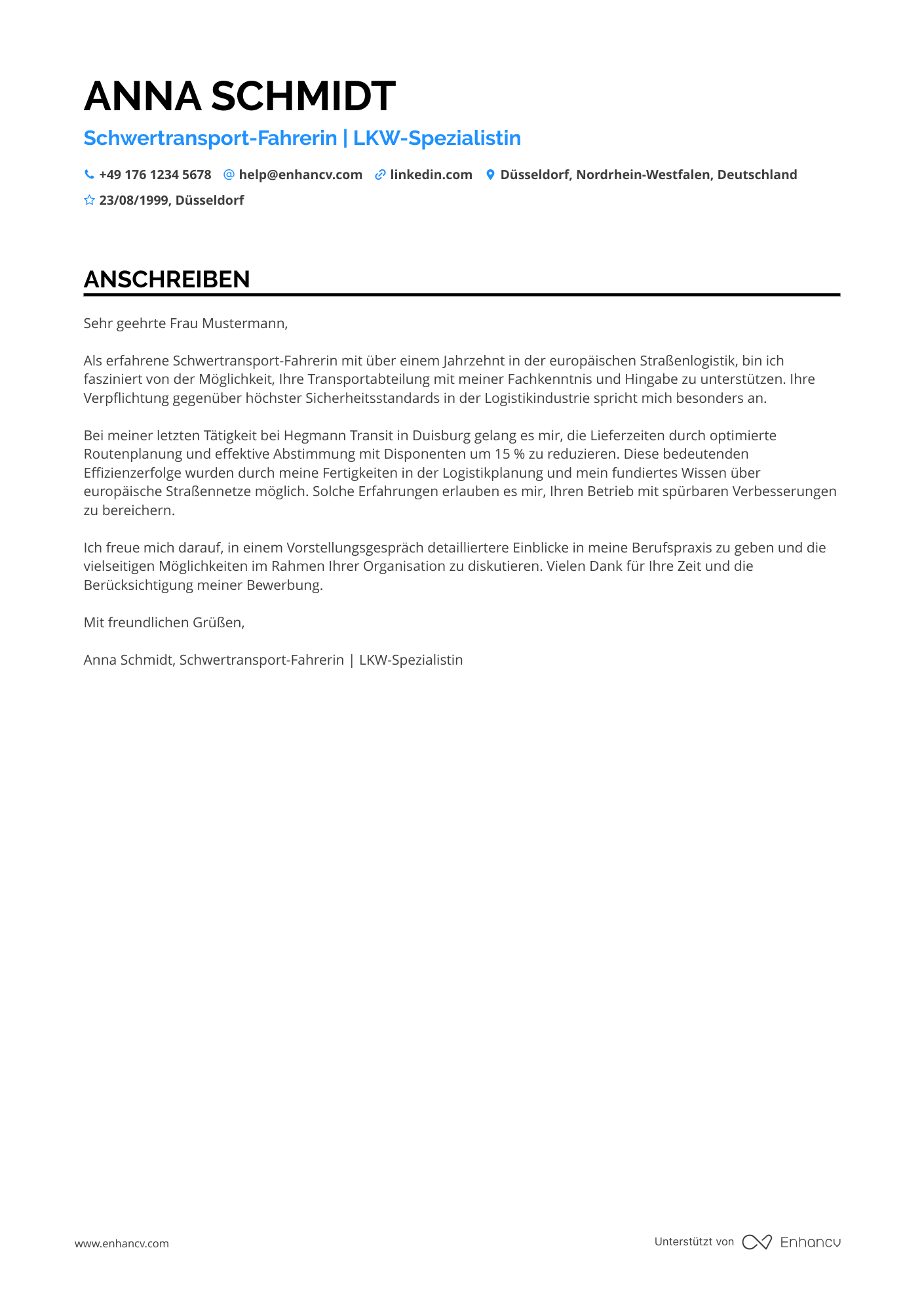 Schwertransport Fahrer Resume Example
