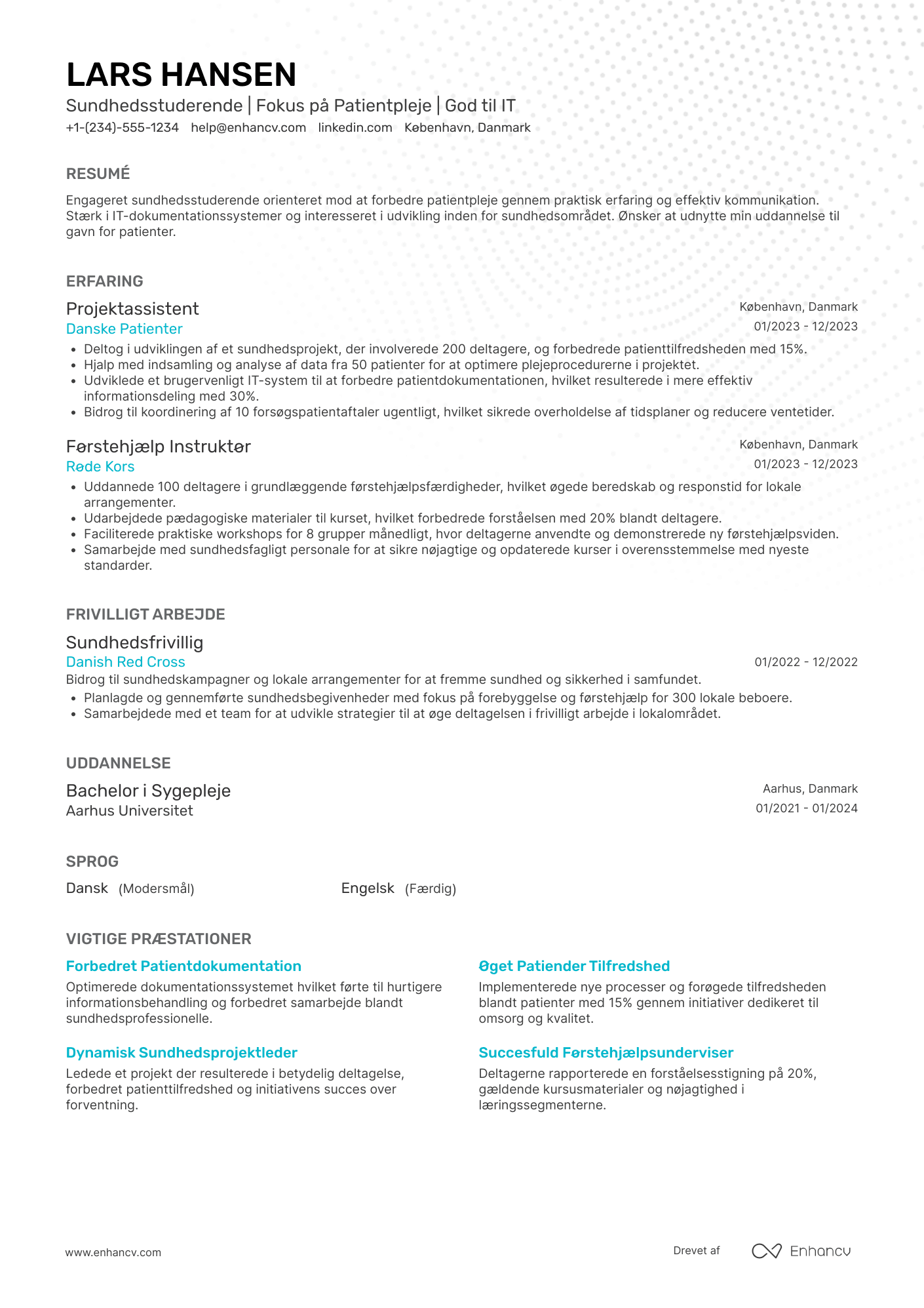 CV til Studerende inden for Sundhed Resume Example