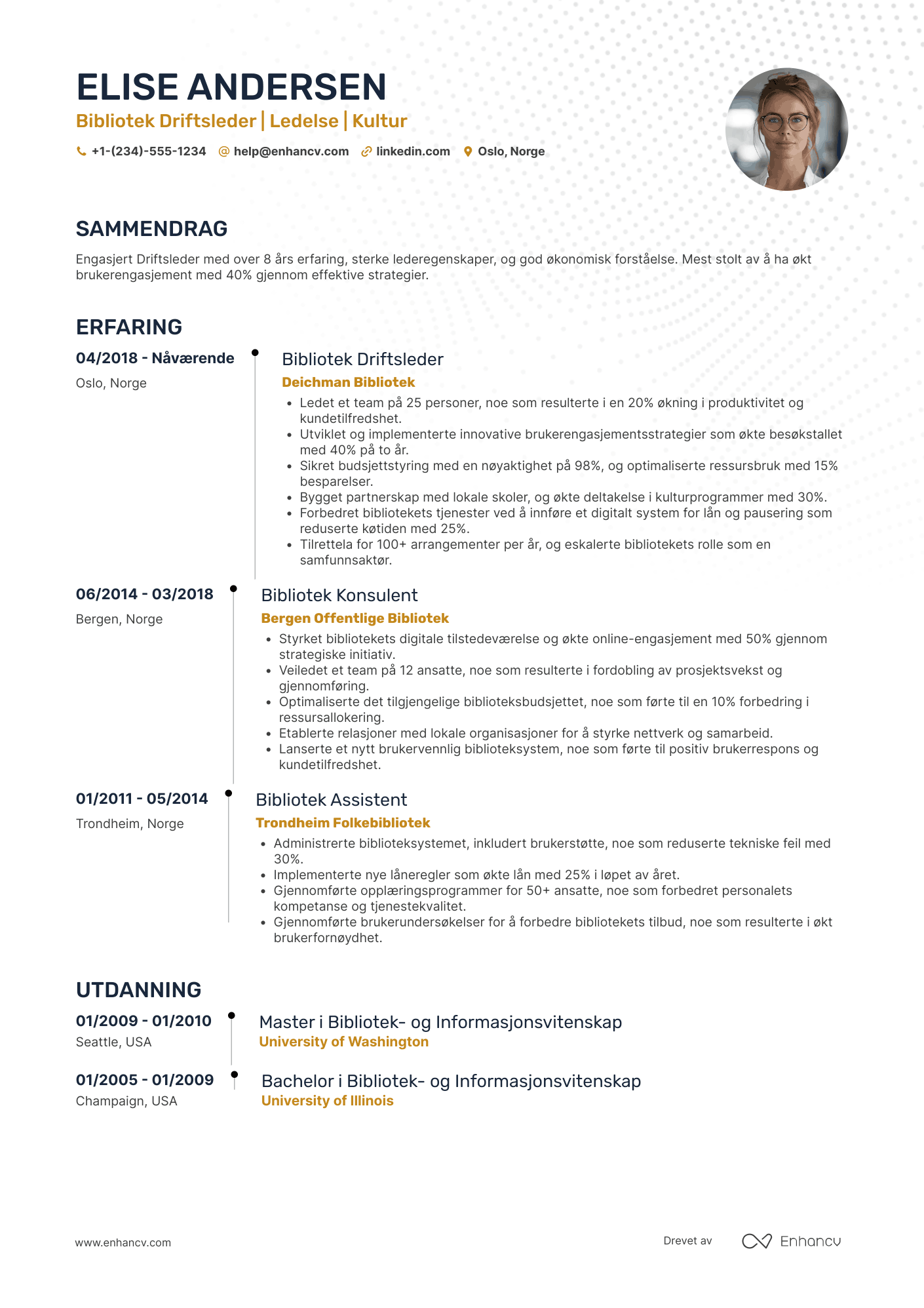 CV for Bibliotek Driftsleder Resume Example