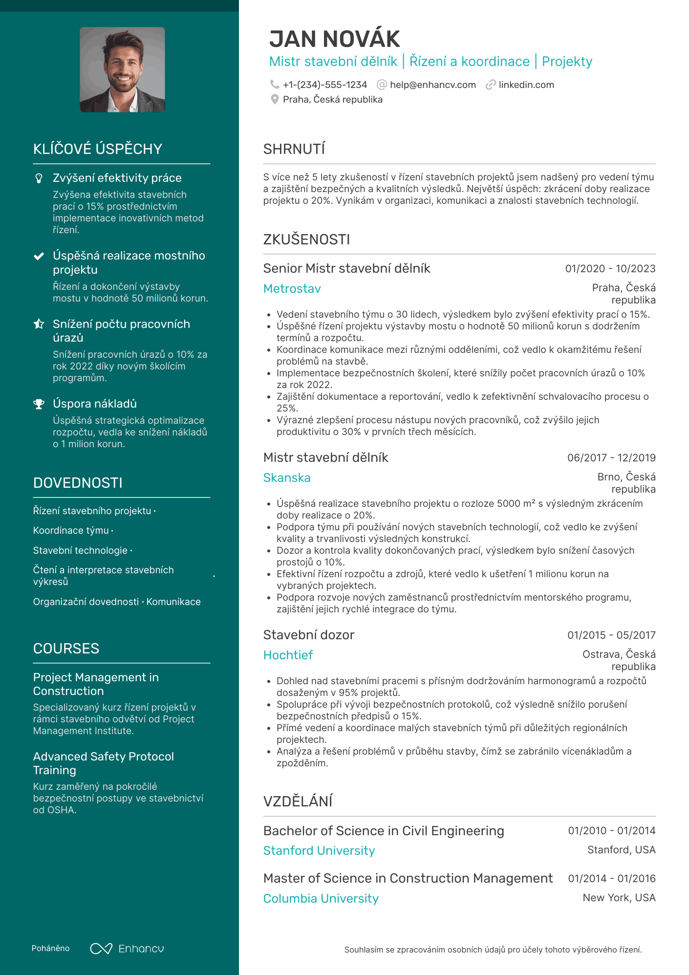 Životopis pro Mistr stavební dělník Resume Example
