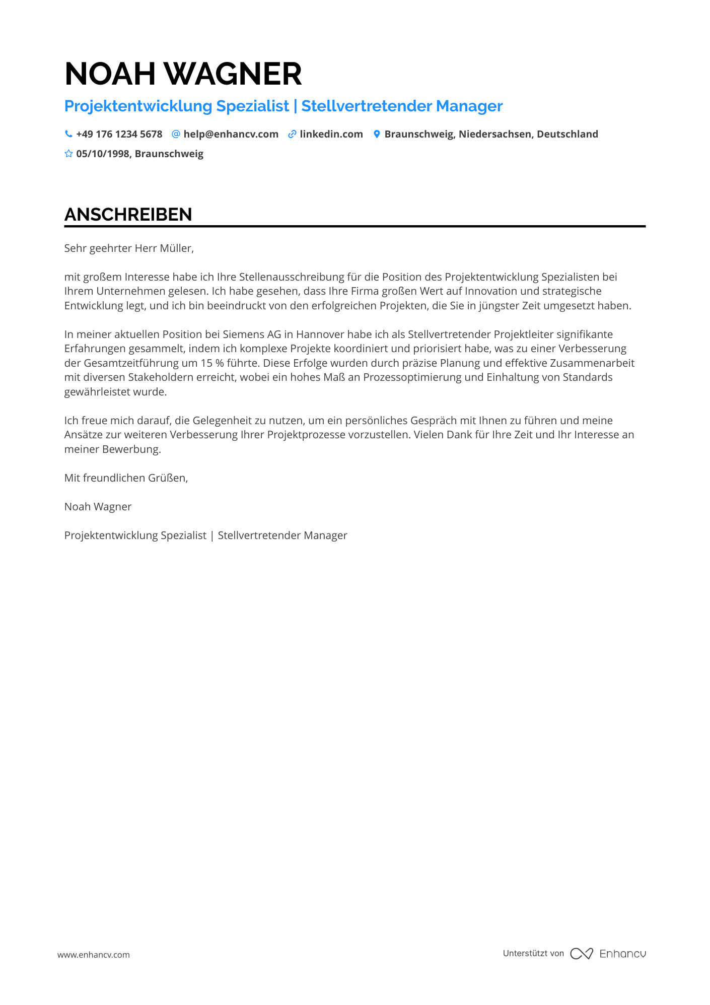 Stellvertretender Manager für Projektentwicklung Resume Example