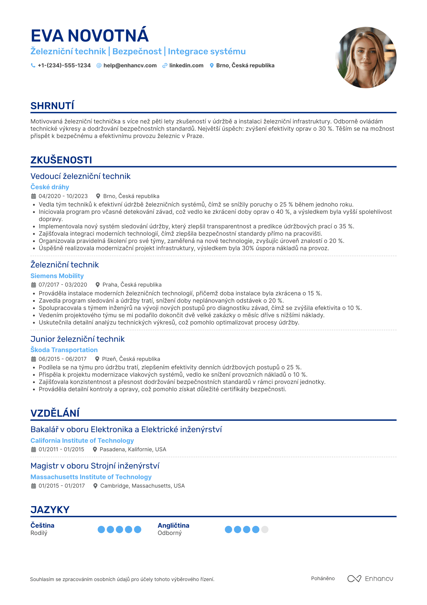 Životopis pro Železniční technik Resume Example