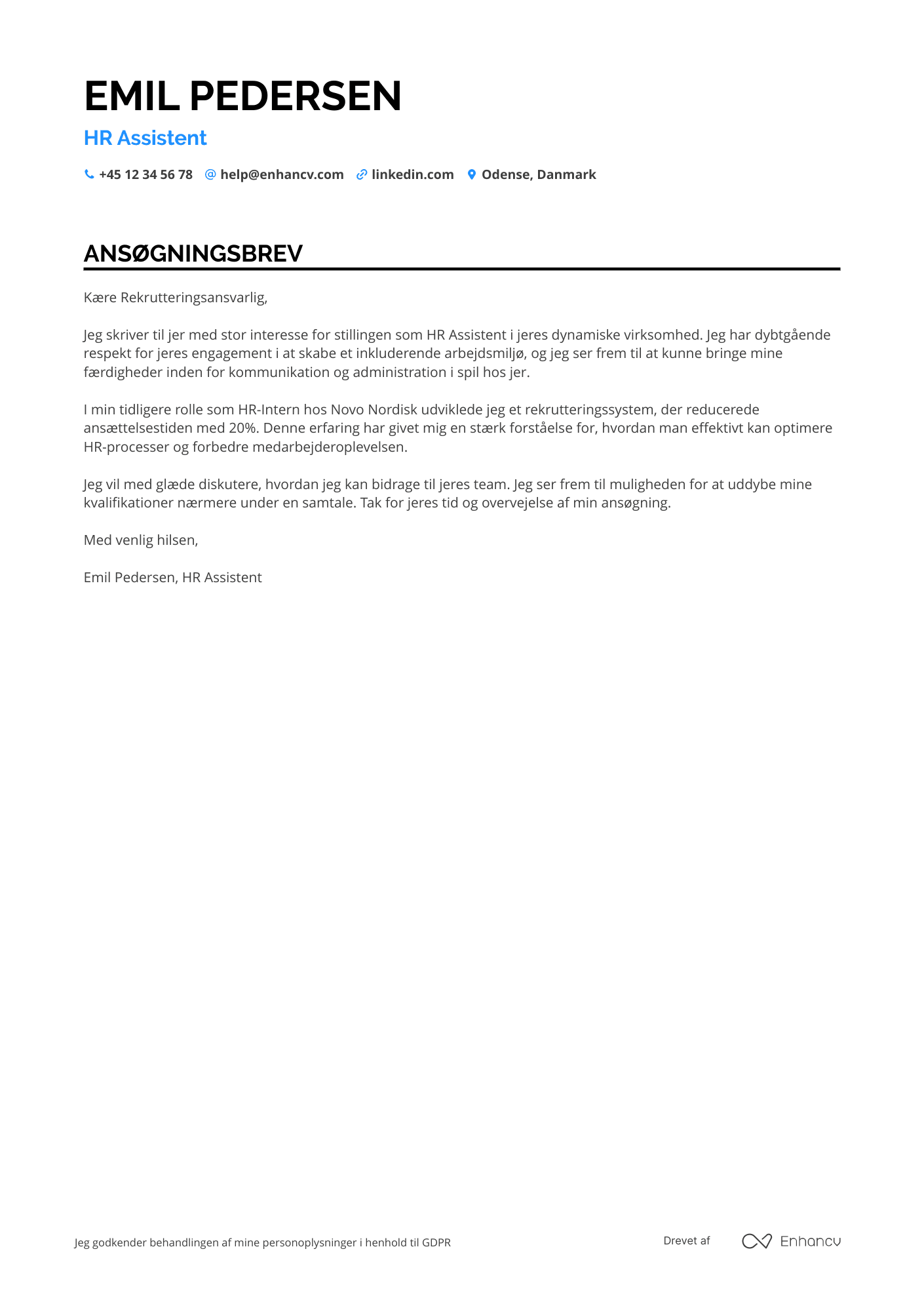 Ansøgningsbrev til Entry level HR assistent Resume Example
