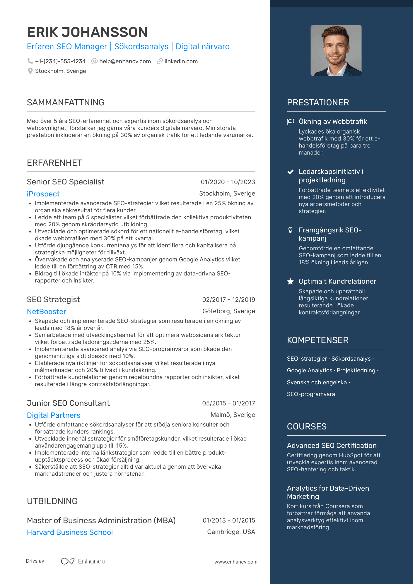 CV för SEO Manager Resume Example