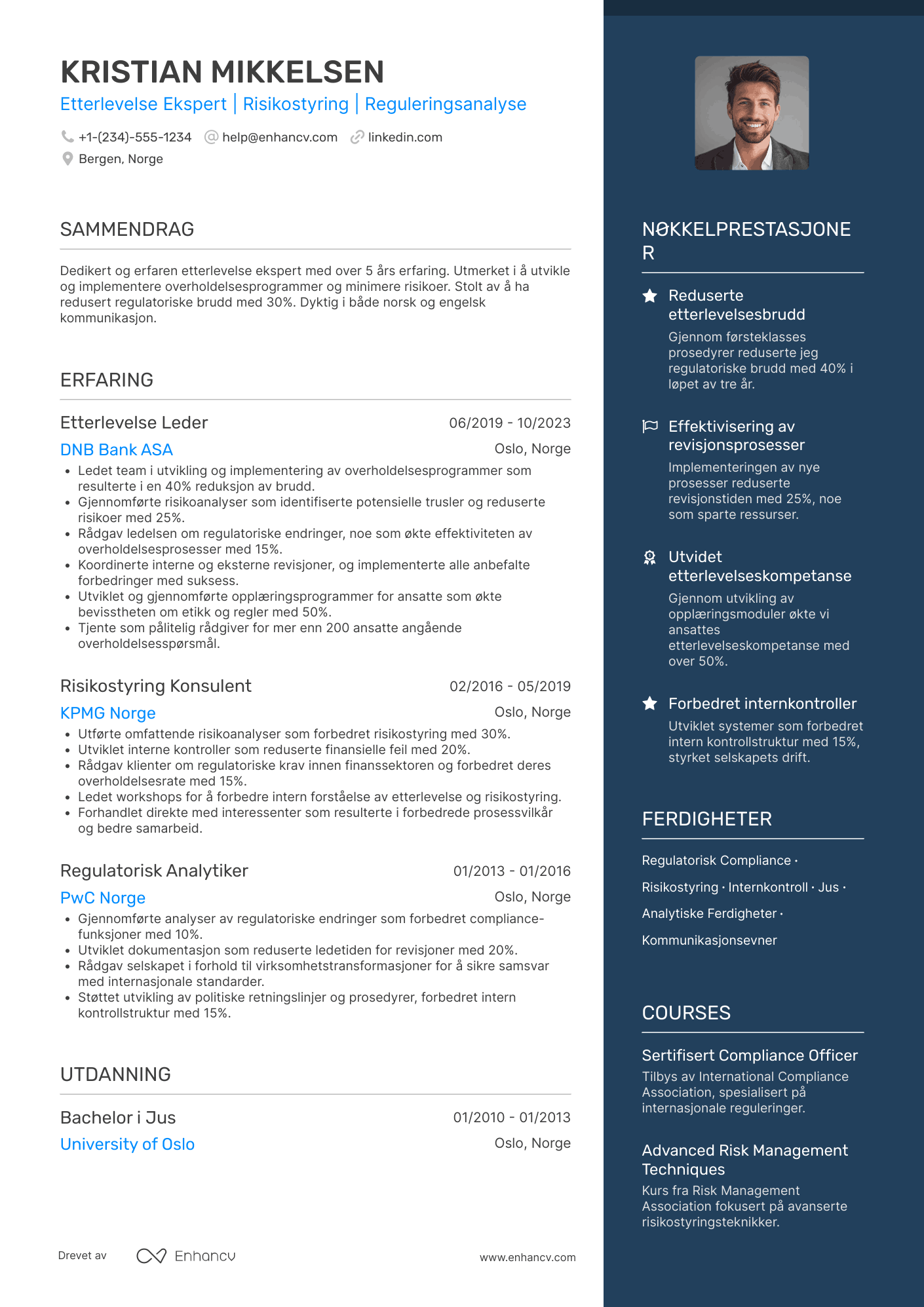 CV for Etterlevelse Leder Resume Example