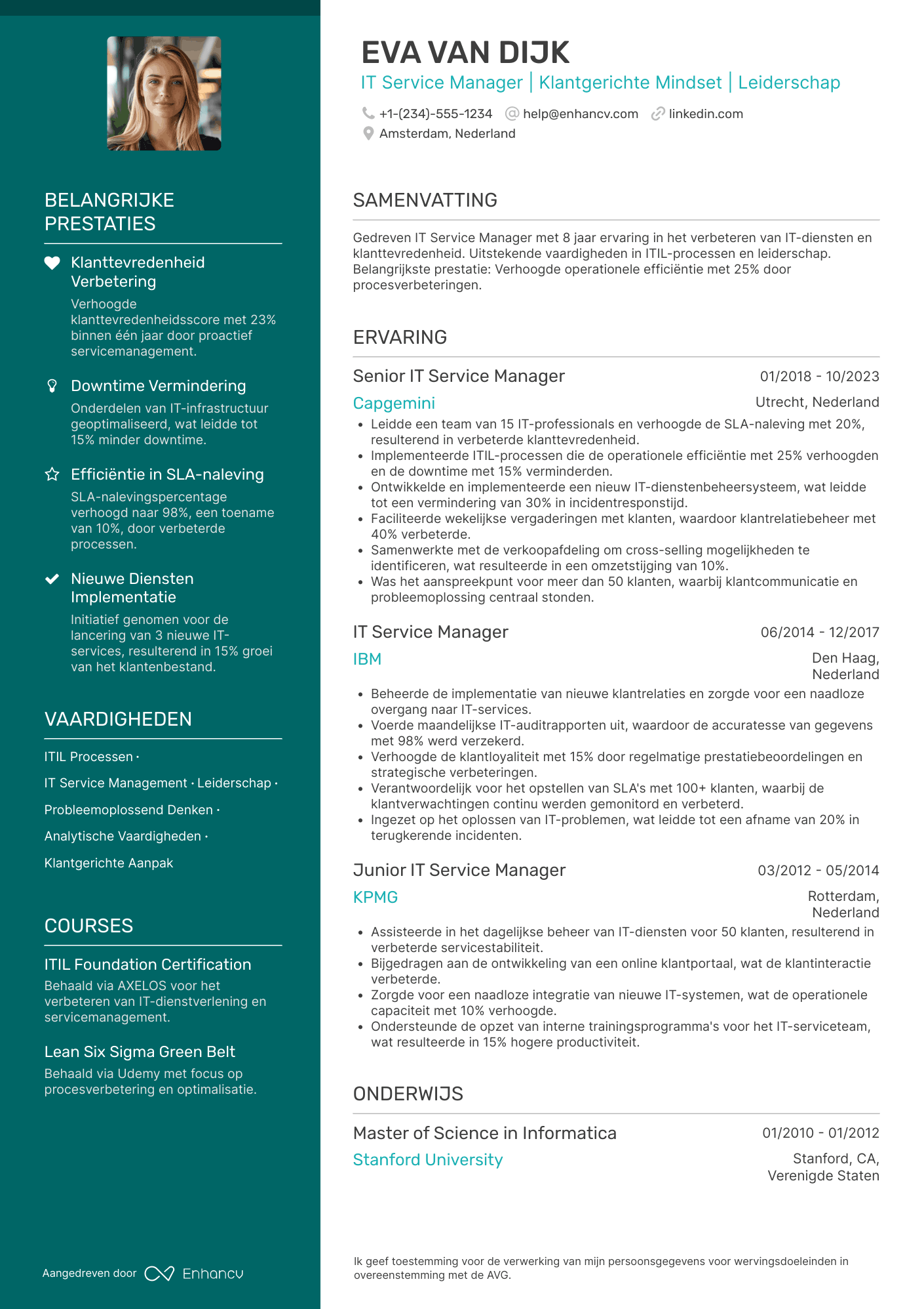 CV voor IT Service Manager Resume Example