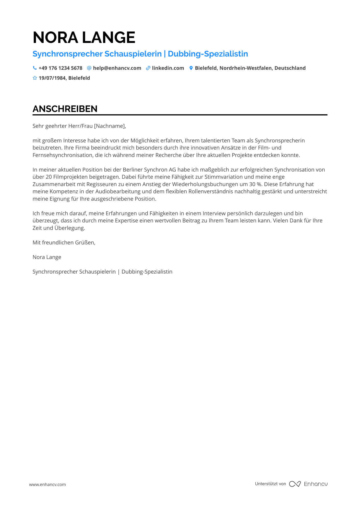 Synchronsprecher Schauspieler Resume Example