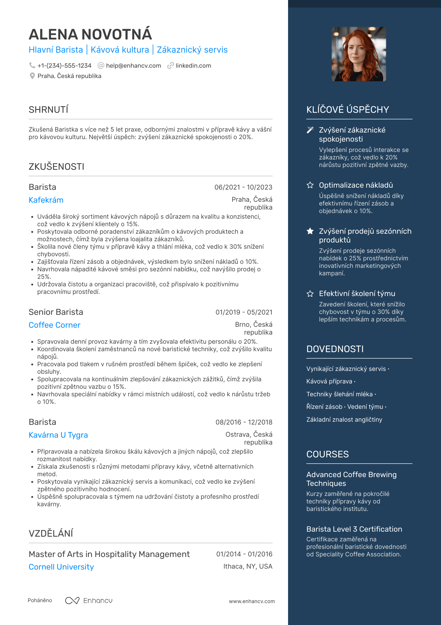 Životopis pro Hlavní Barista Resume Example
