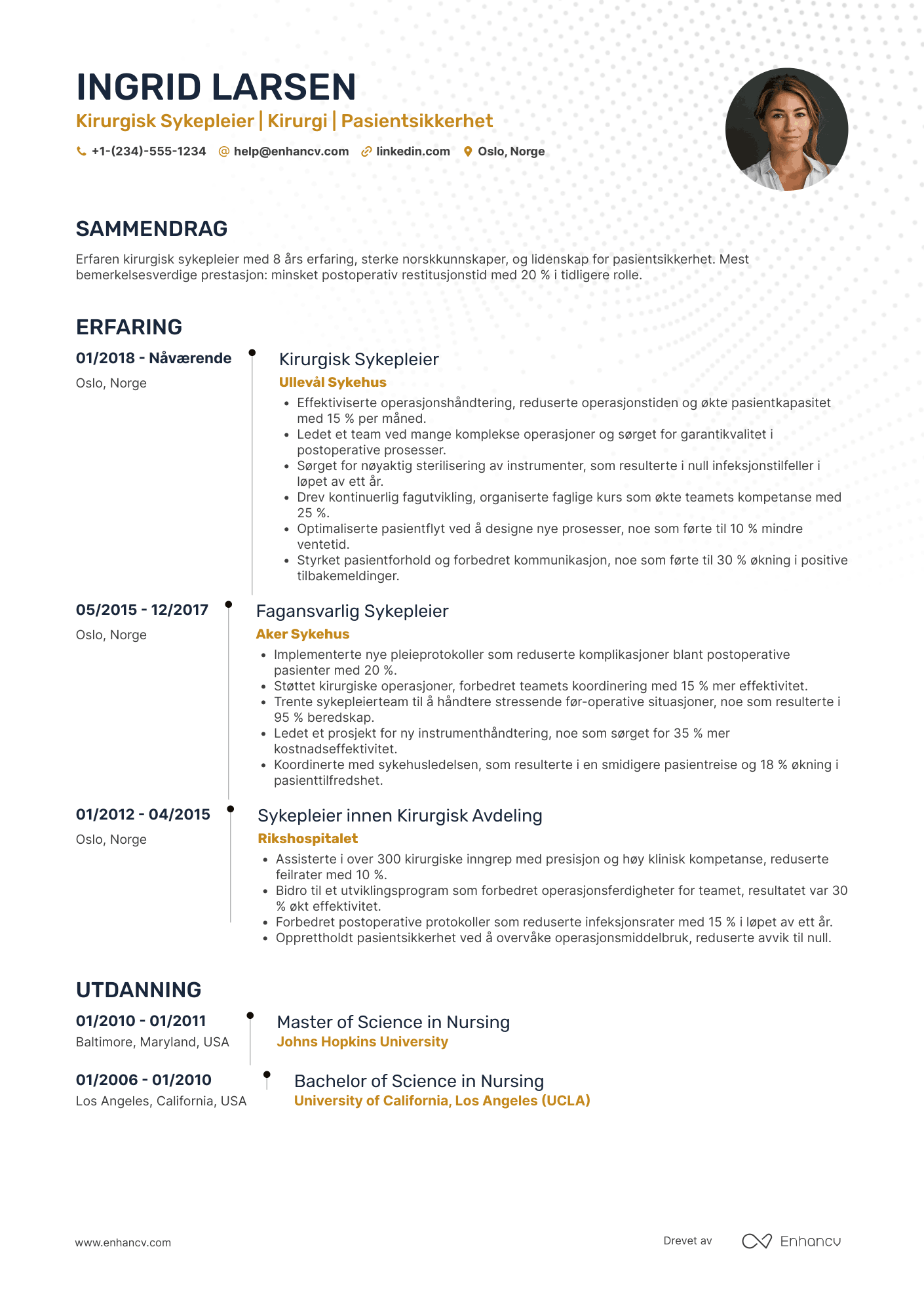 CV for Kirurgisk Sykepleier Resume Example