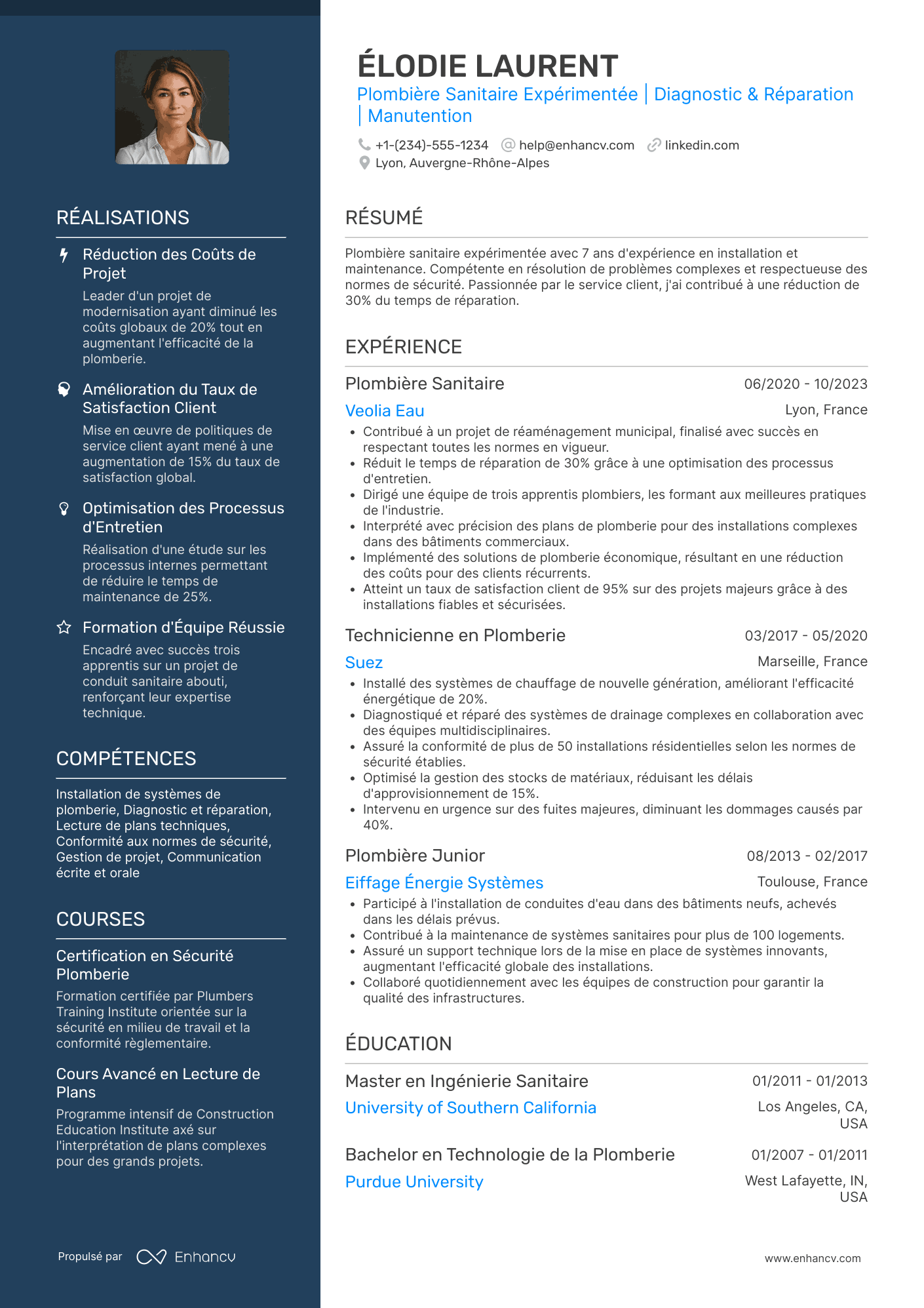 Exemple de CV de plombier sanitaire Resume Example