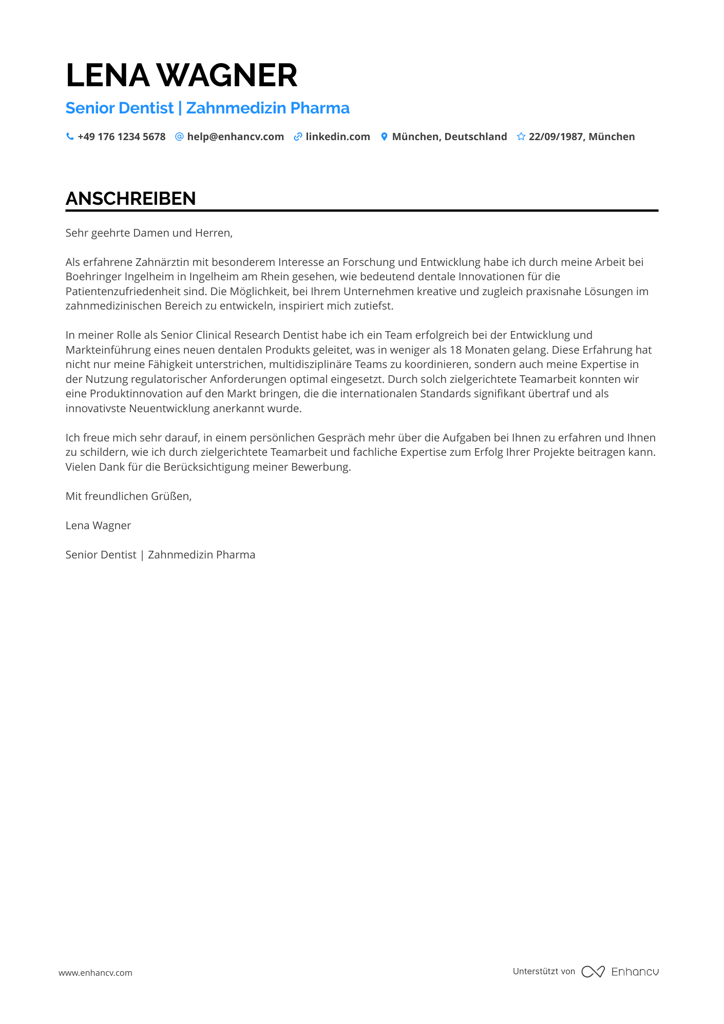Zahnarzt für Zahnmedizin in der Pharmaindustrie Resume Example