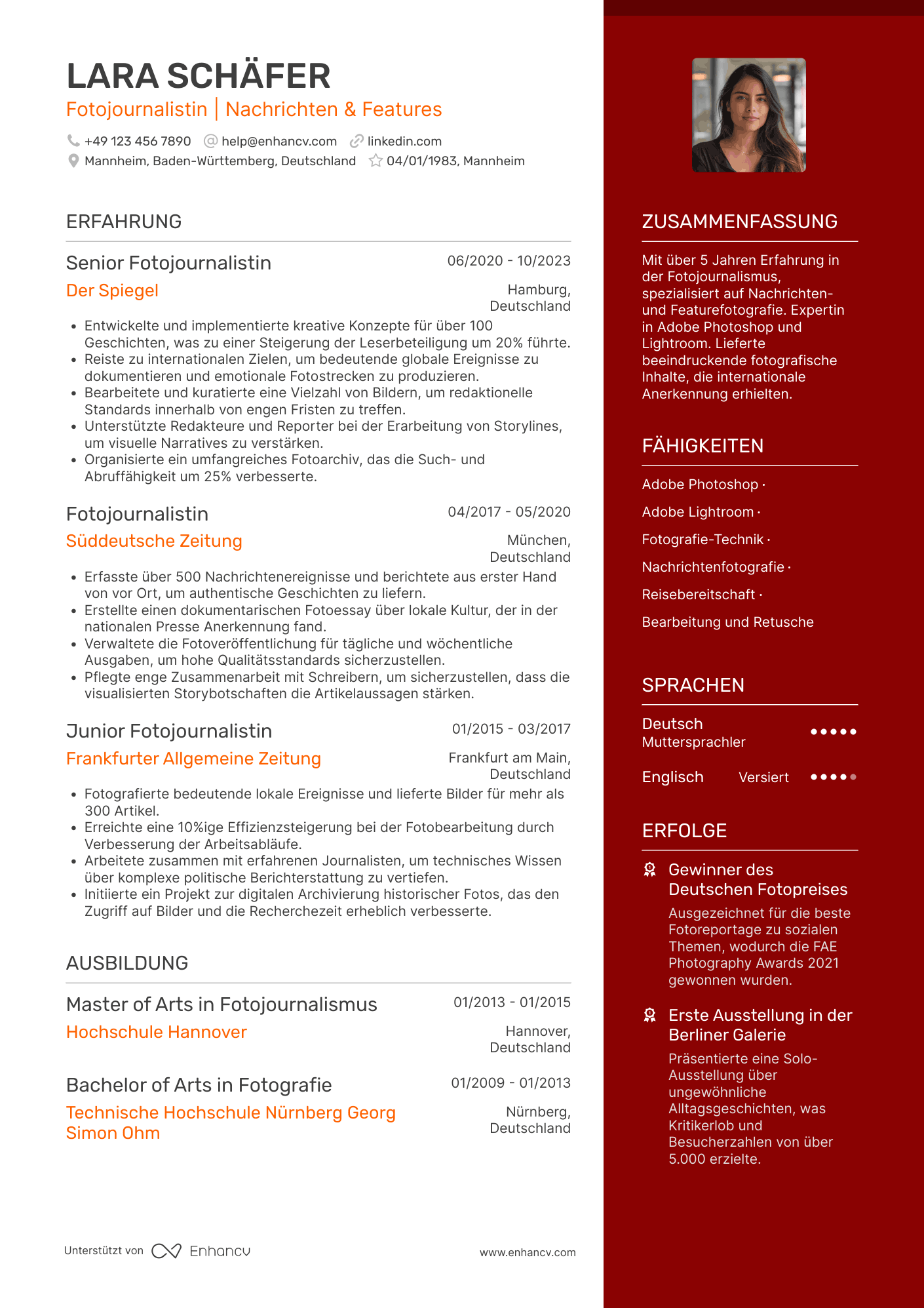 Lebenslauf als Fotojournalist Resume Example