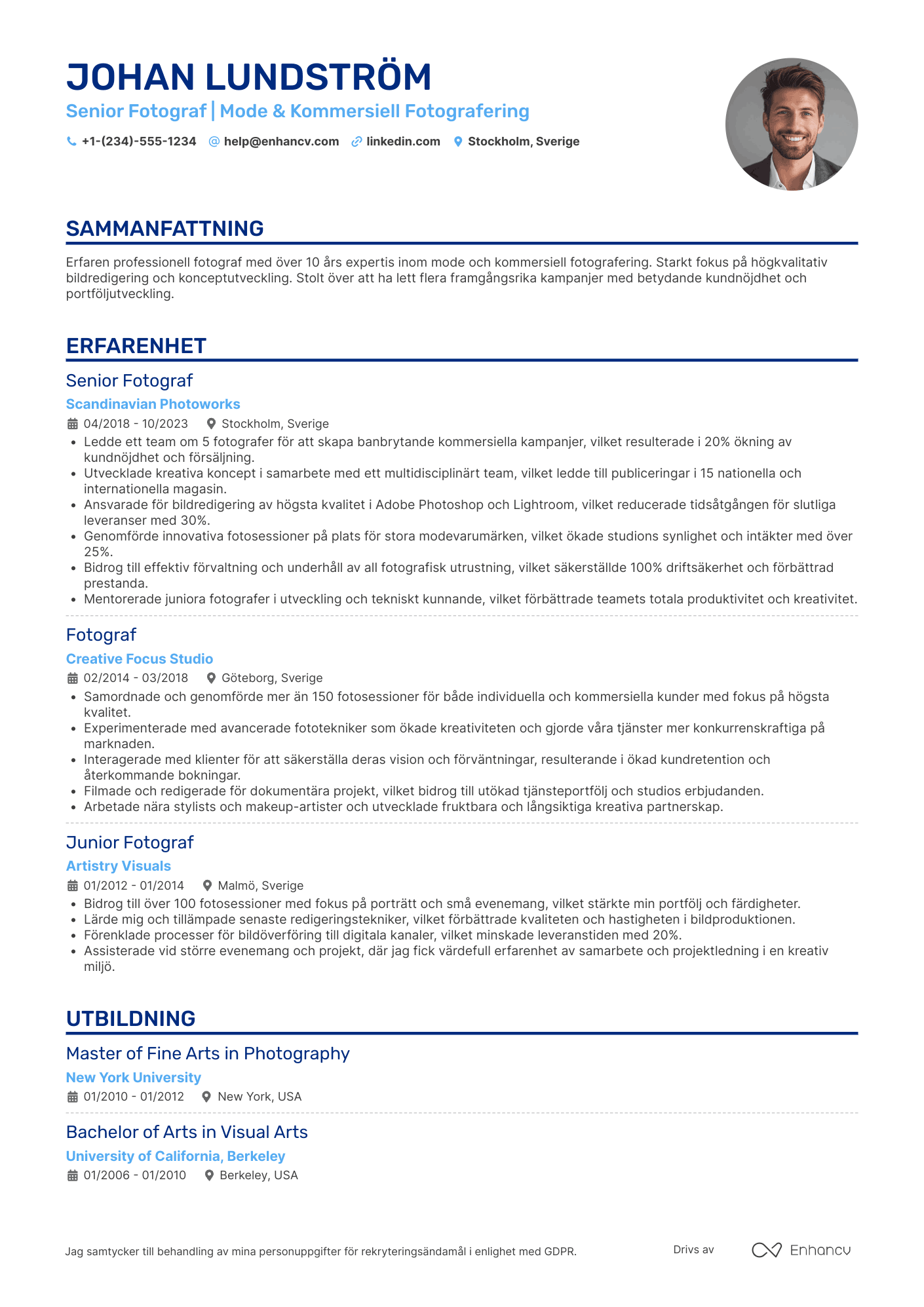 CV för Senior Fotograf Resume Example
