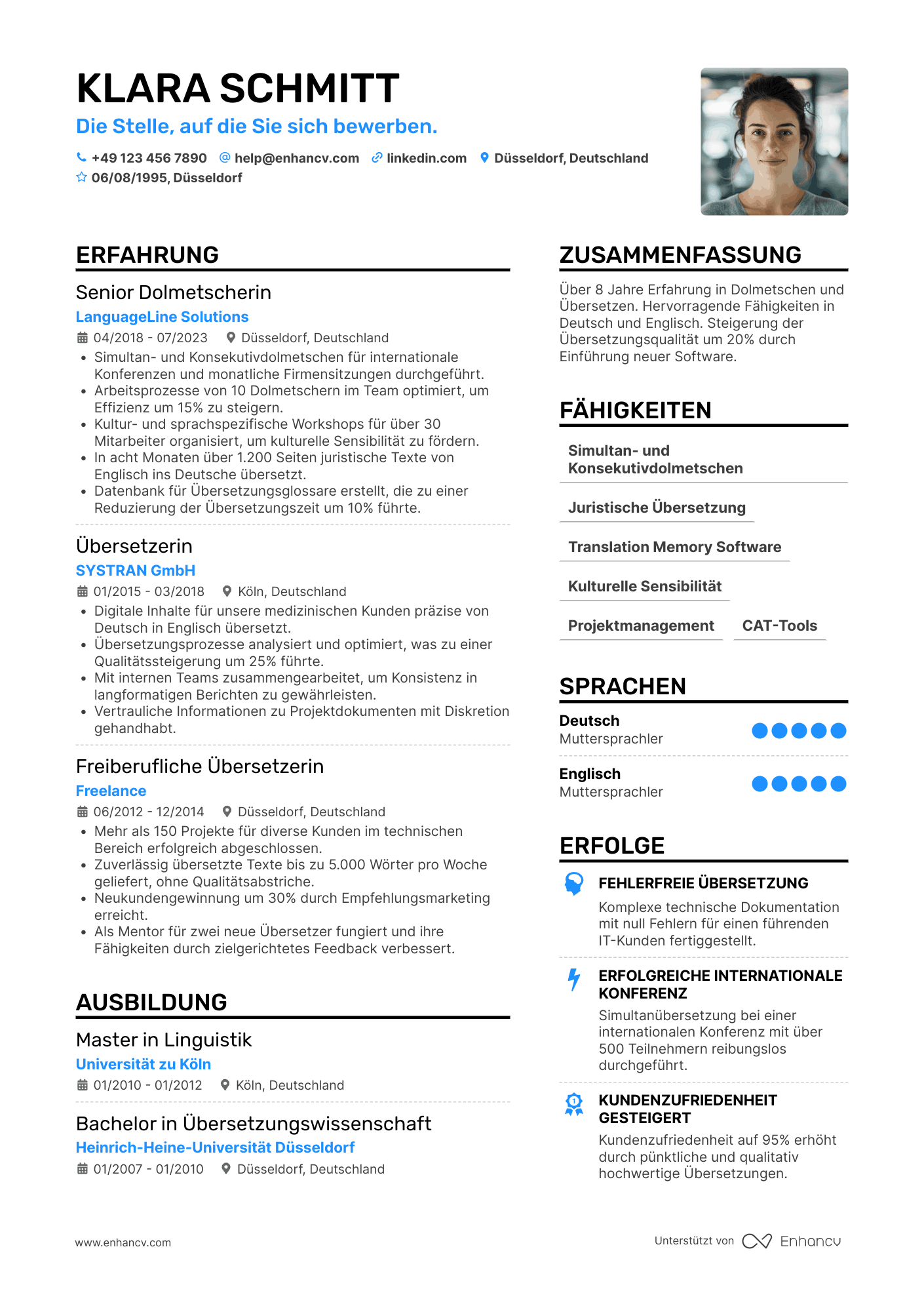 Lebenslauf als Dolmetscher und Übersetzer Resume Example