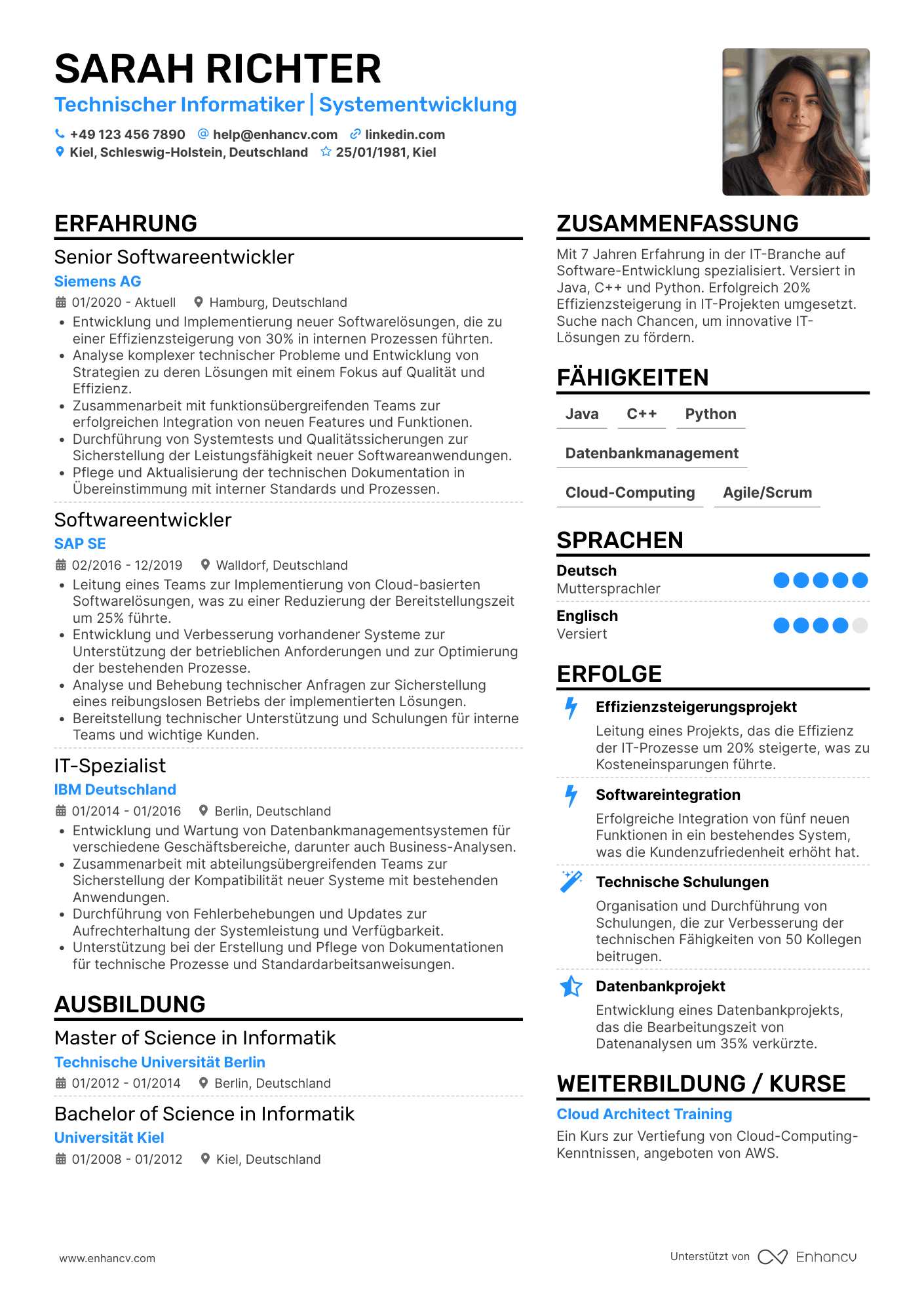 Lebenslauf als Technischer Informatiker Resume Example