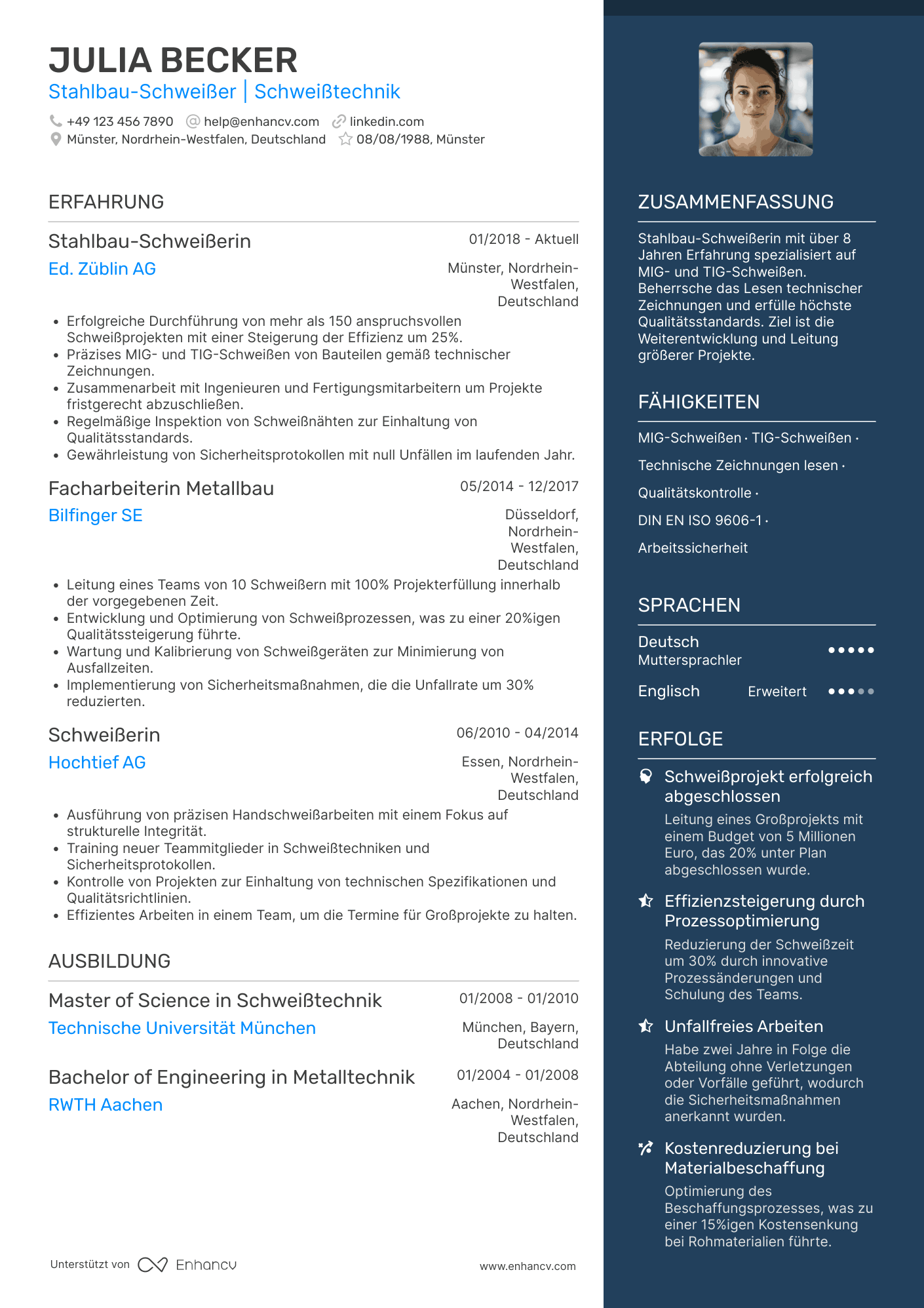 Lebenslauf in Stahlbau Schweißer Resume Example