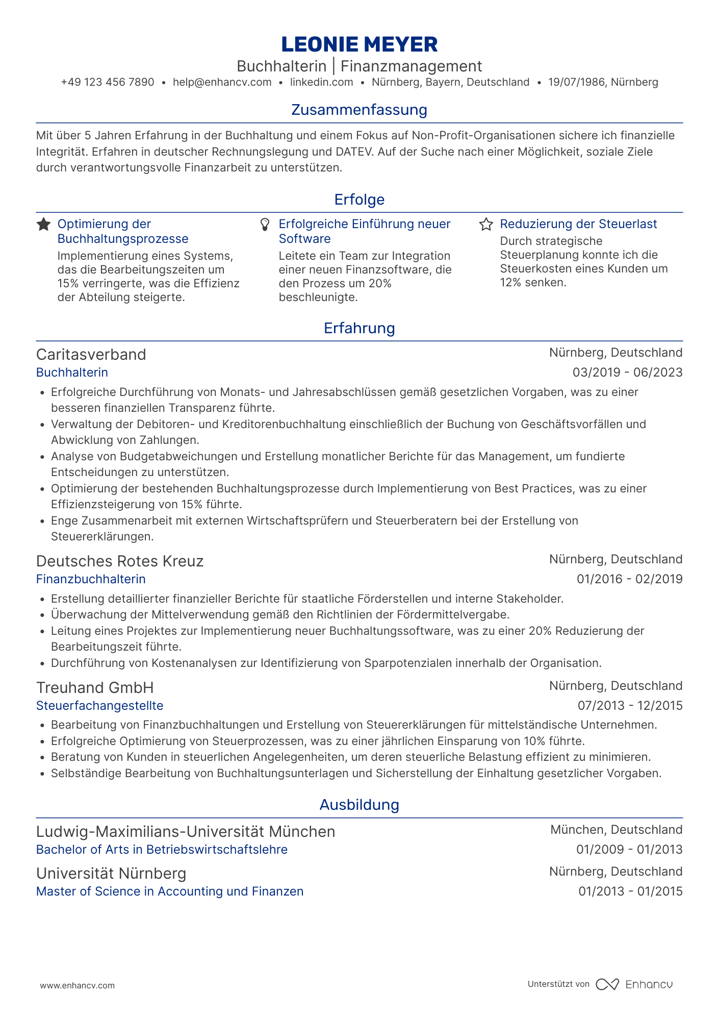 Lebenslauf in Buchhalter für Non Profit Organisationen Resume Example