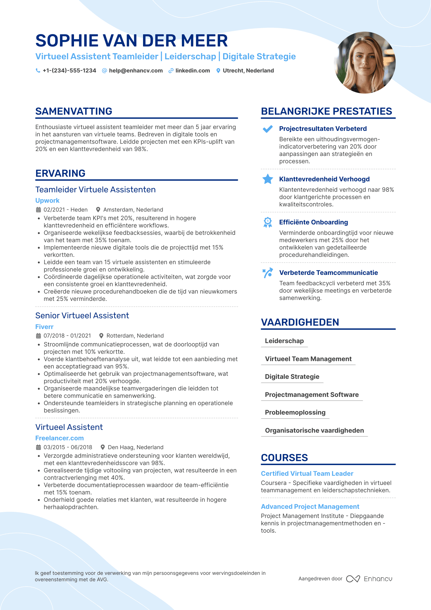CV voor Virtueel Assistent Teamleider Resume Example