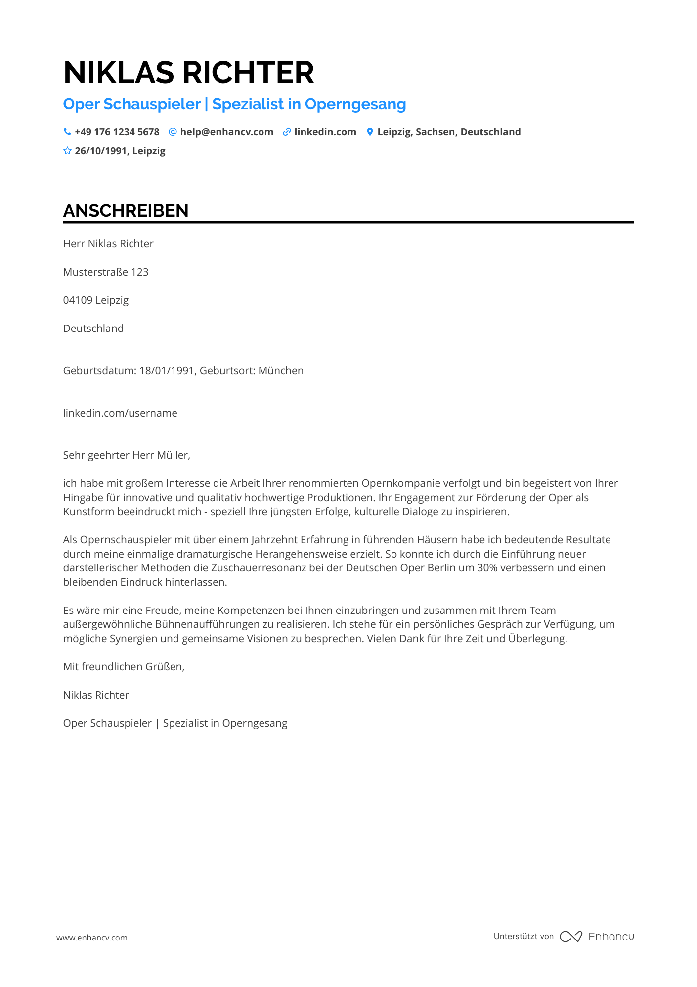 Oper Schauspieler Resume Example