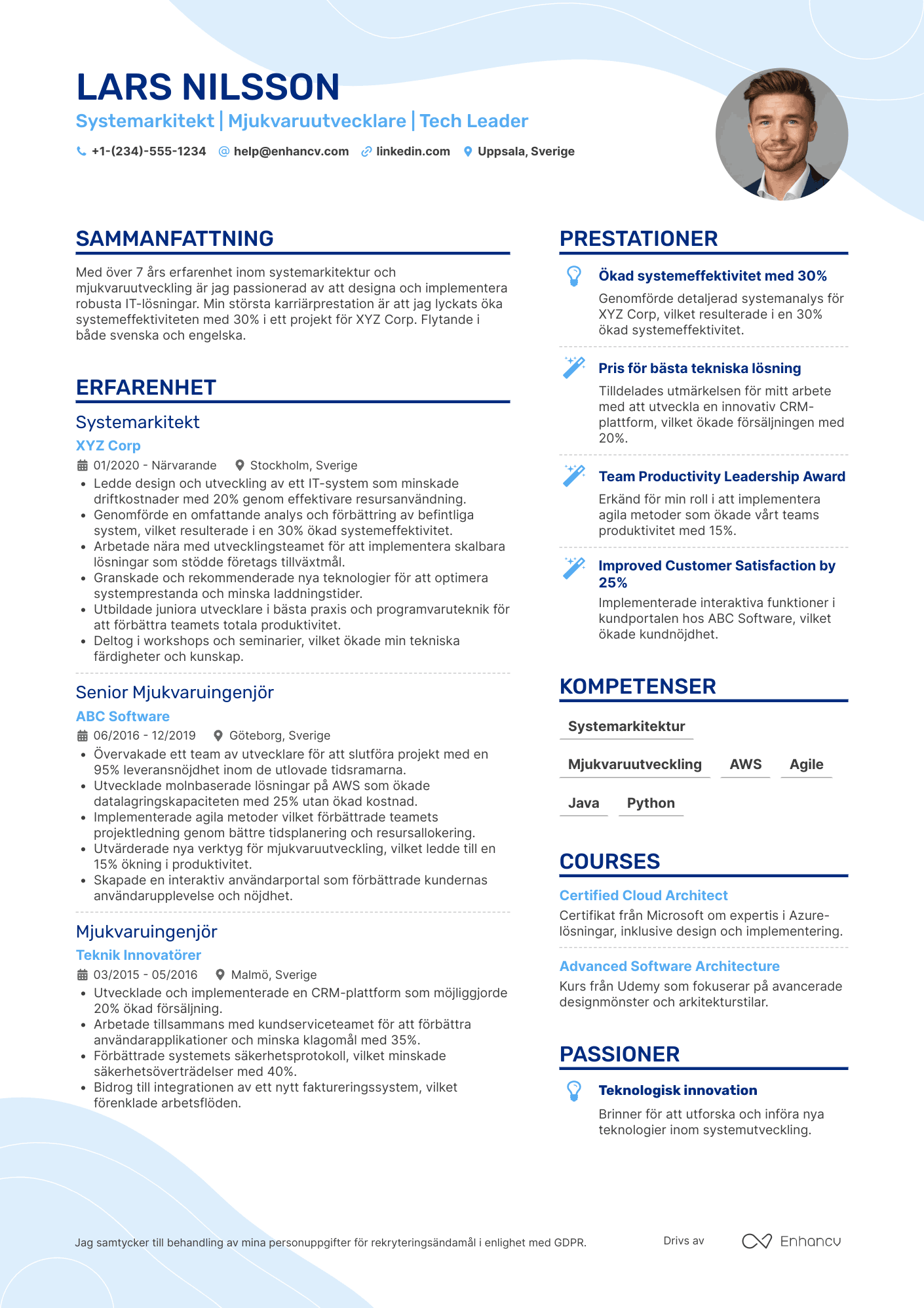 CV för Systemarkitekt Resume Example