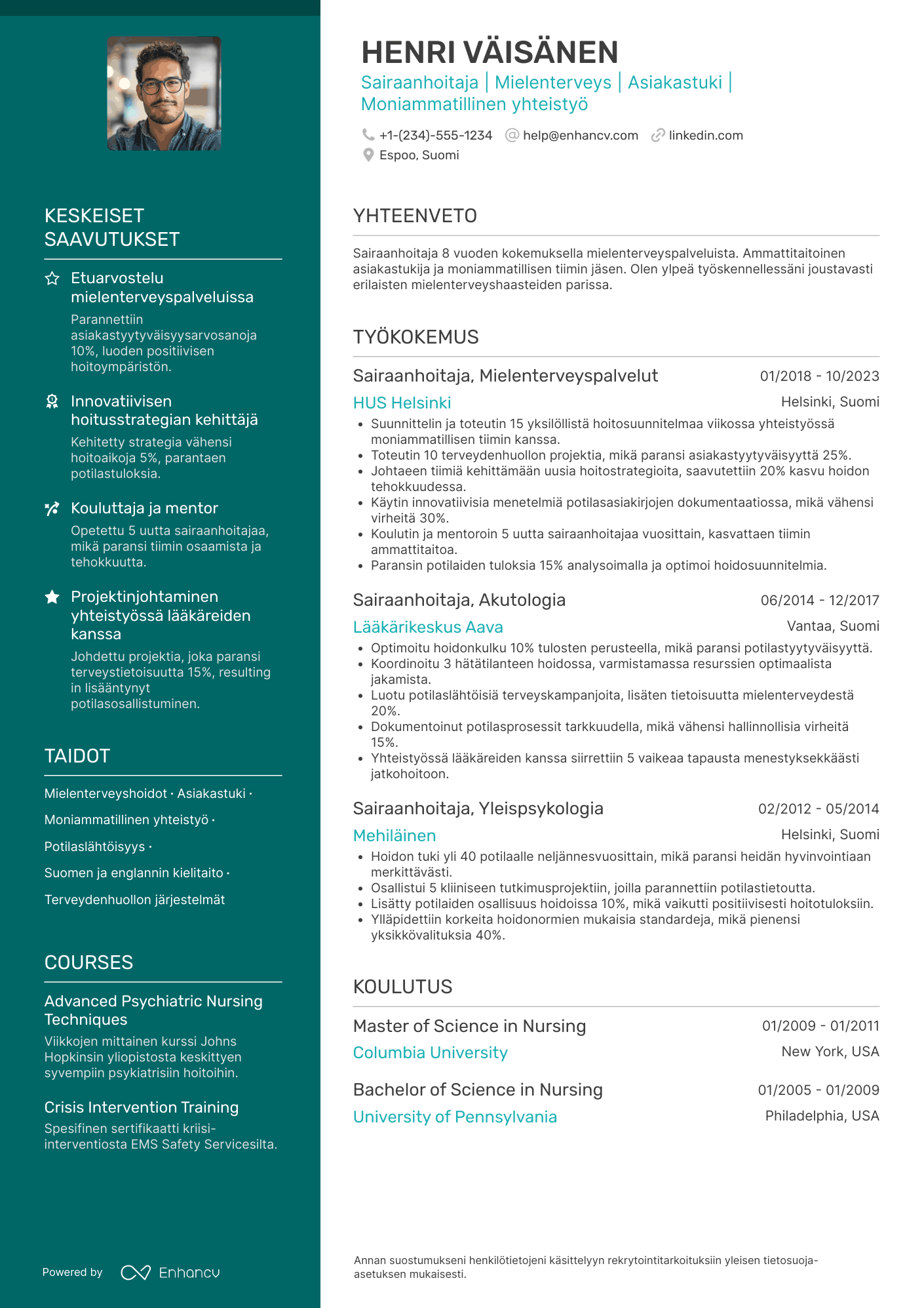 Ansioluettelo Sairaanhoitaja Mielenterveys Resume Example