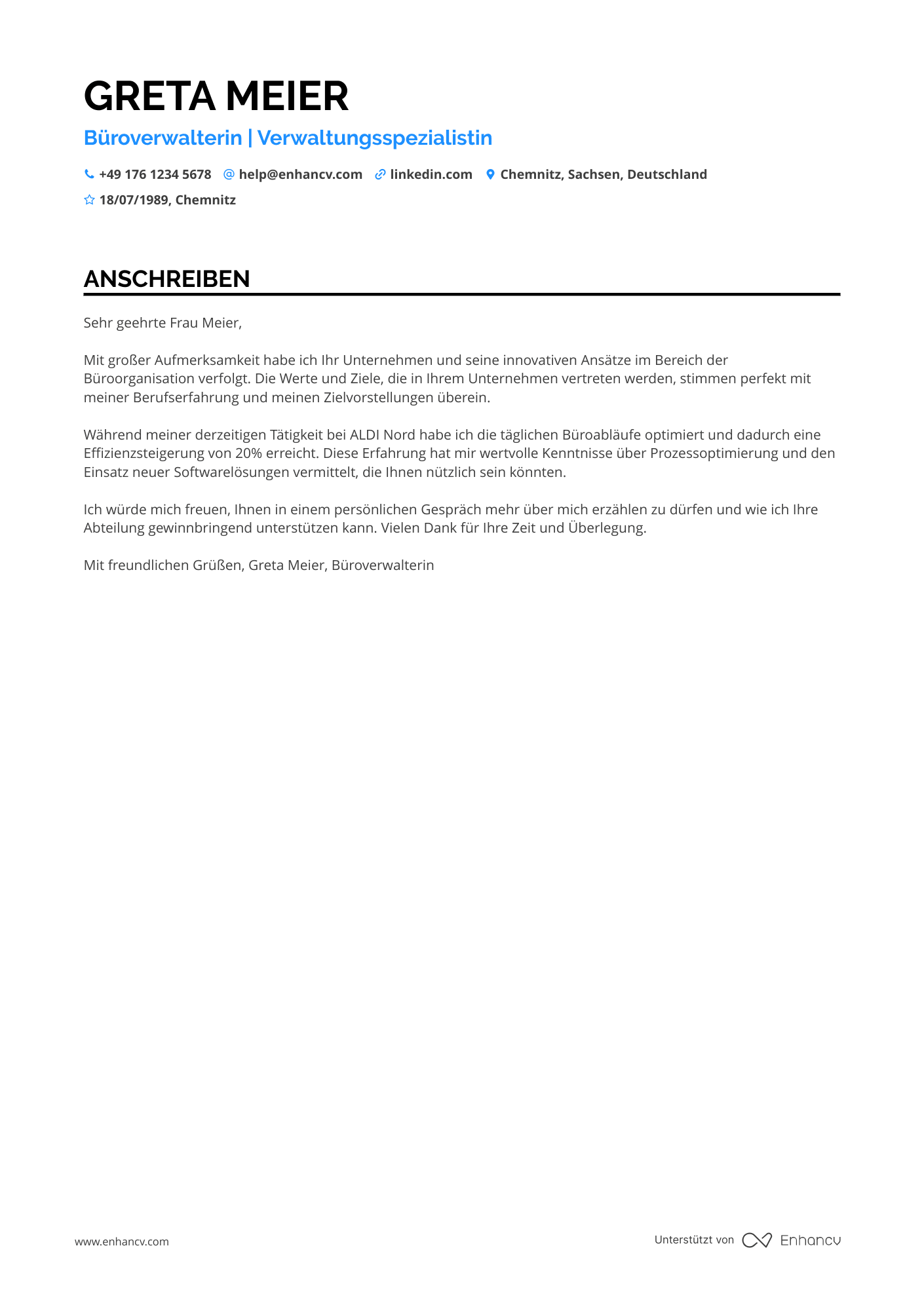 Büroverwalter für Einzelhandel Resume Example
