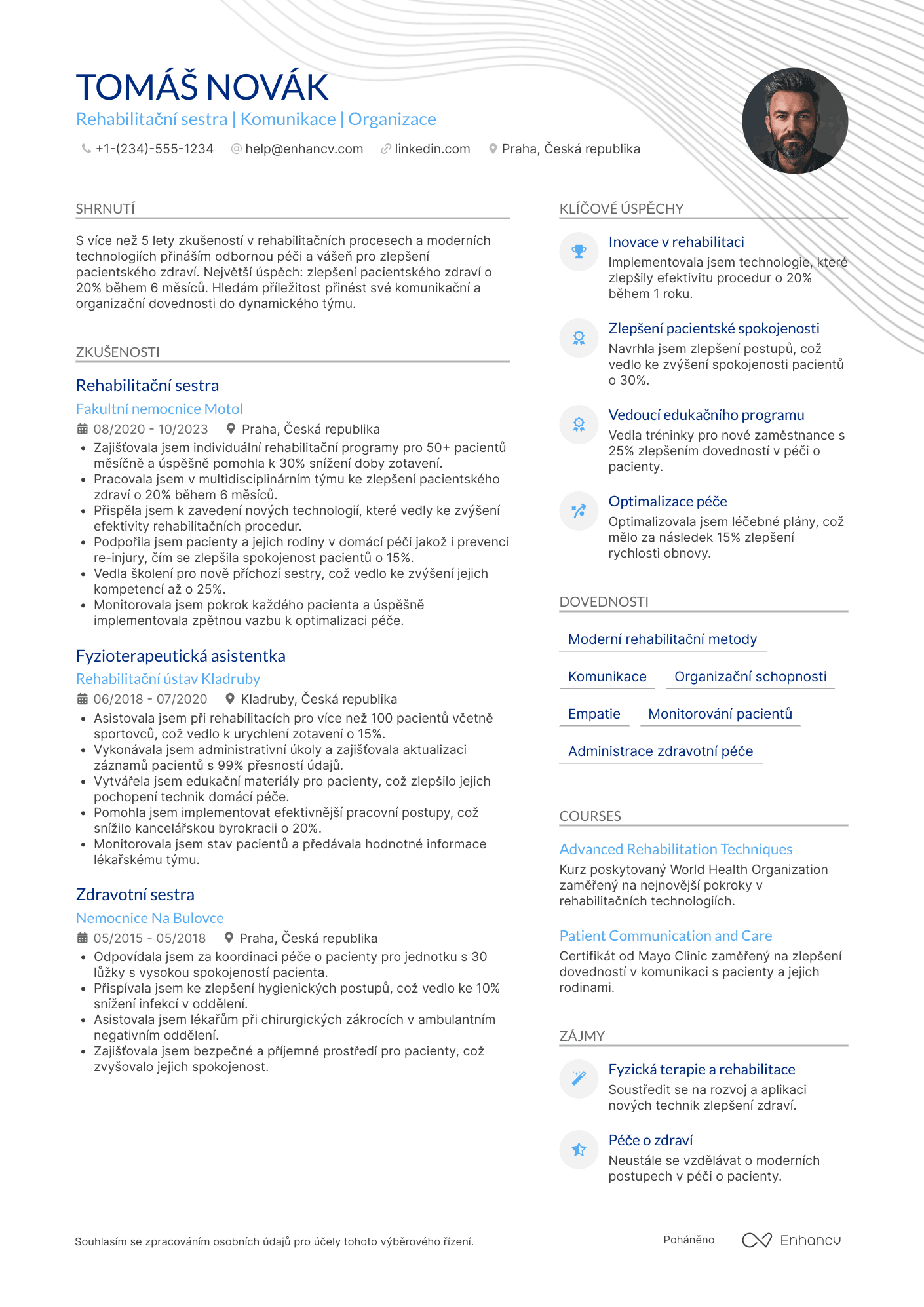 Životopis pro Rehabilitační sestřička Resume Example