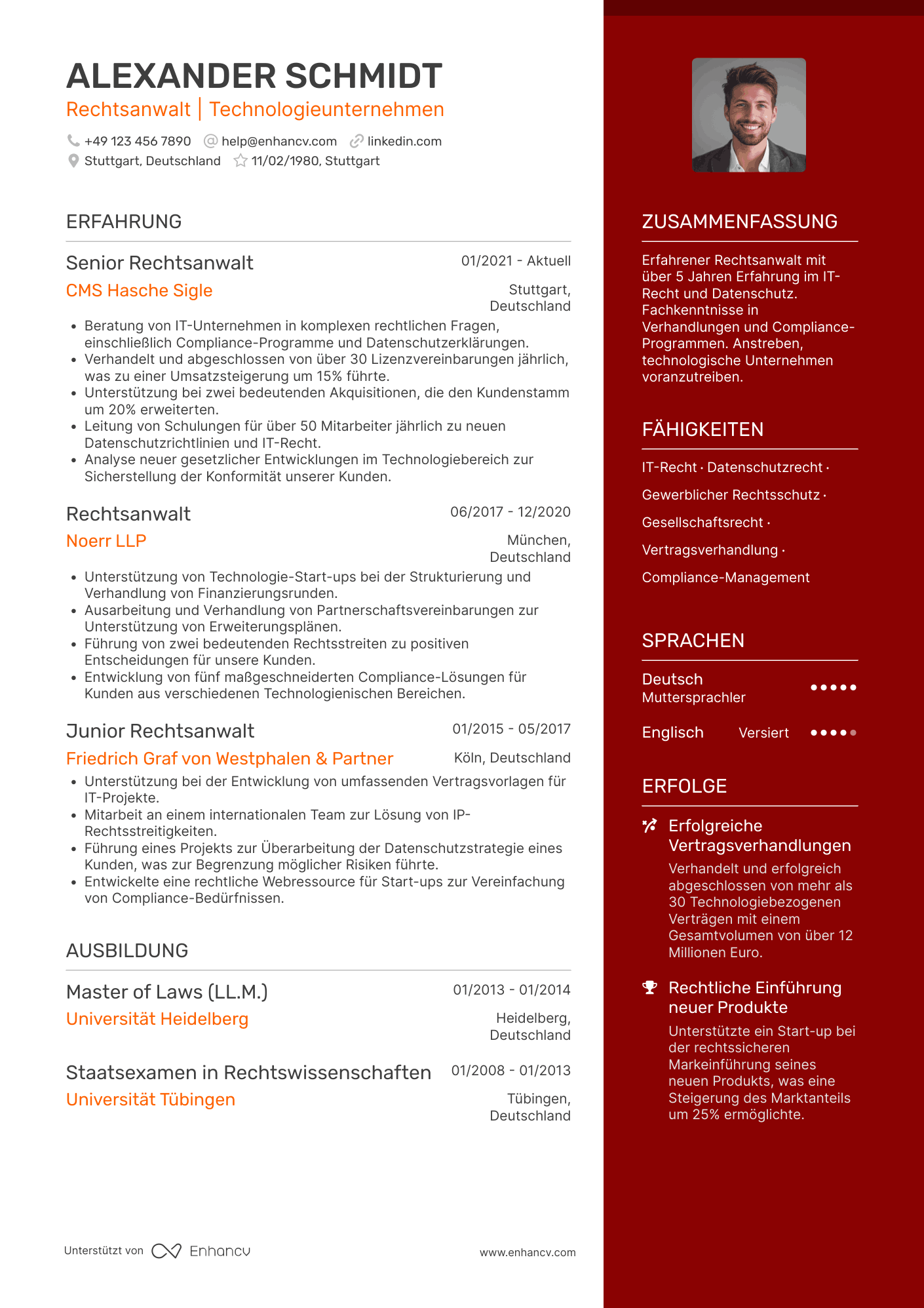 Lebenslauf in Rechtsanwalt für Technologieunternehmen Resume Example