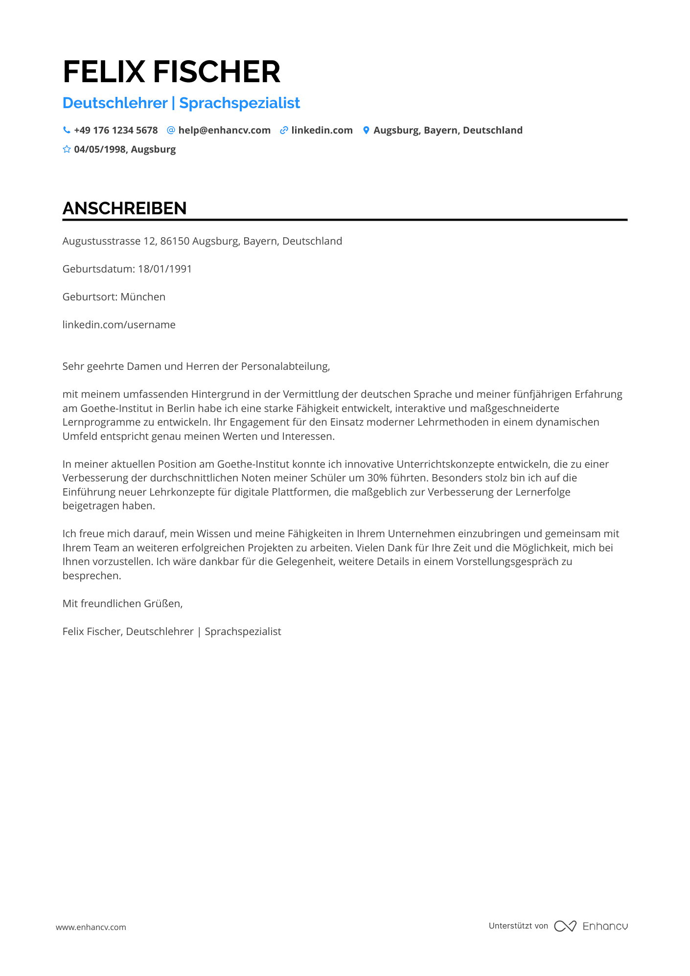 Deutschlehrer Resume Example