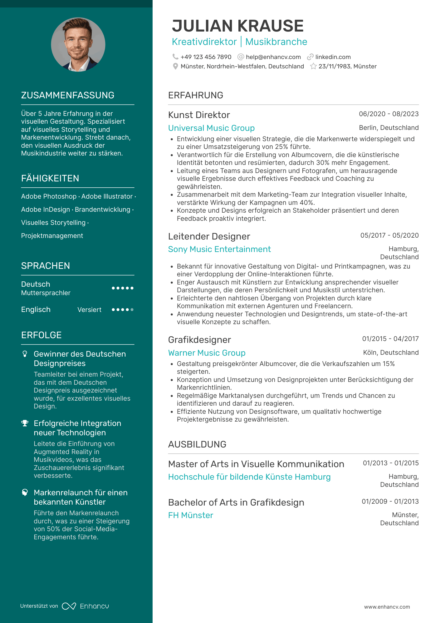Lebenslauf in Kunst Direktor für Musikindustrie Resume Example