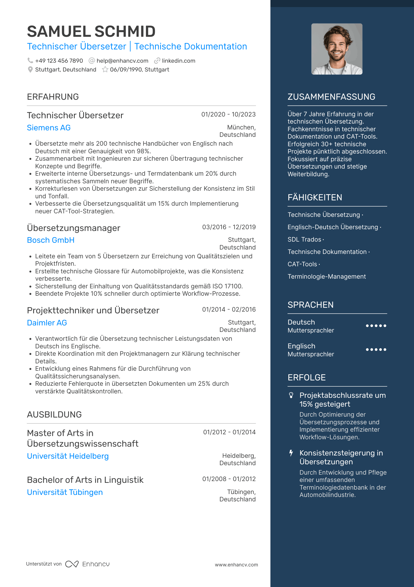 Lebenslauf als Technischer Übersetzer Resume Example