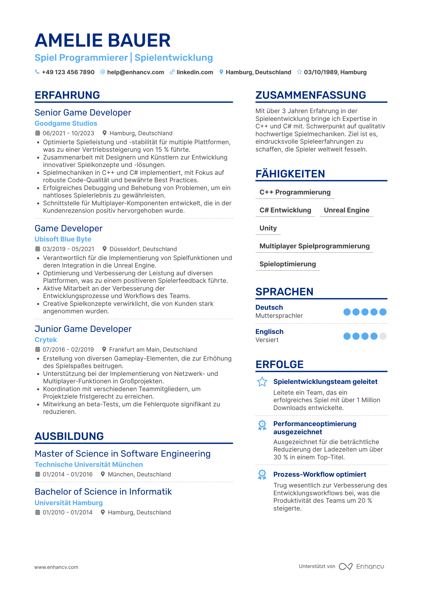 Lebenslauf als Spiel Programmierer Resume Example