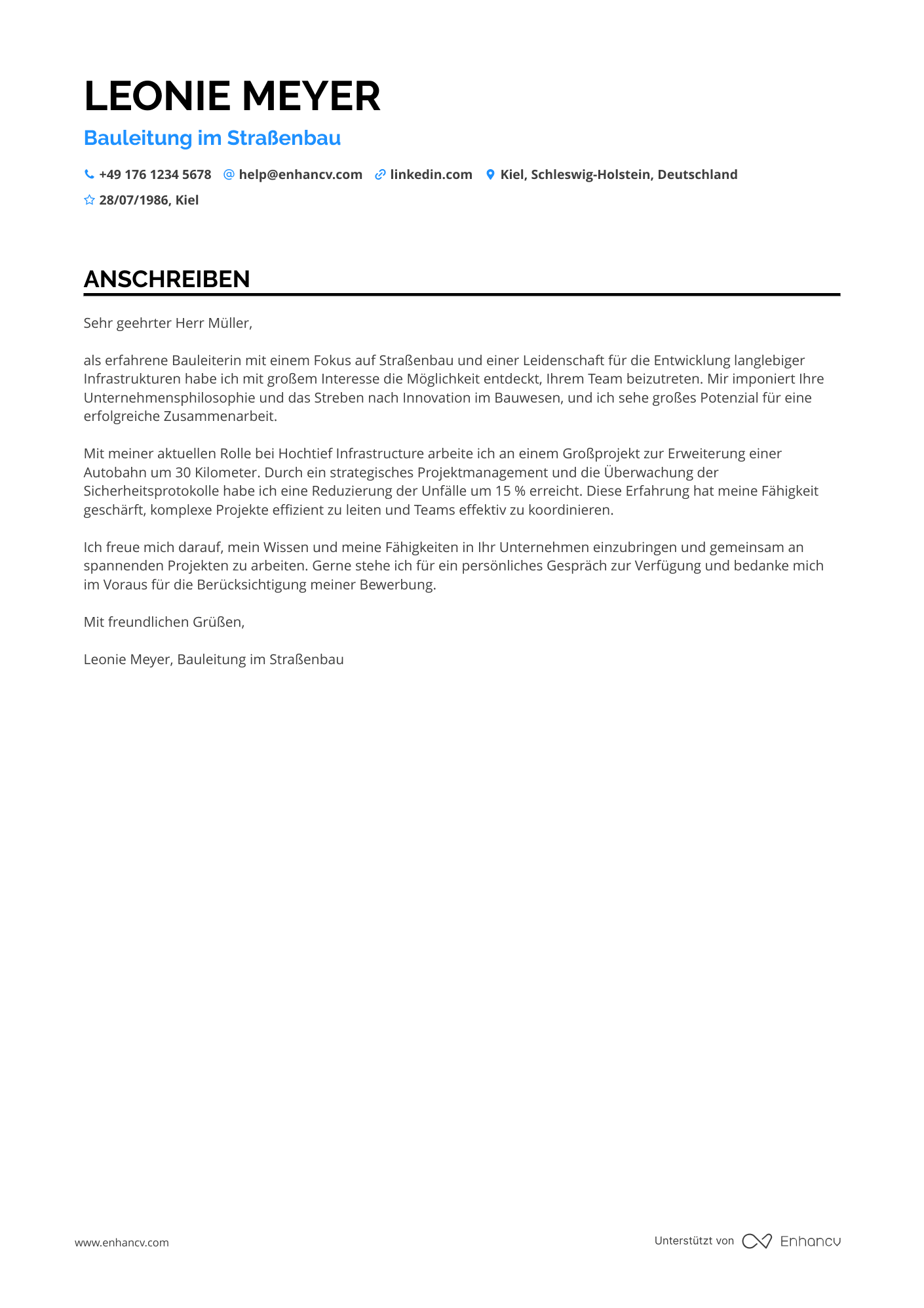 Bauleiter für Straßenbau Resume Example