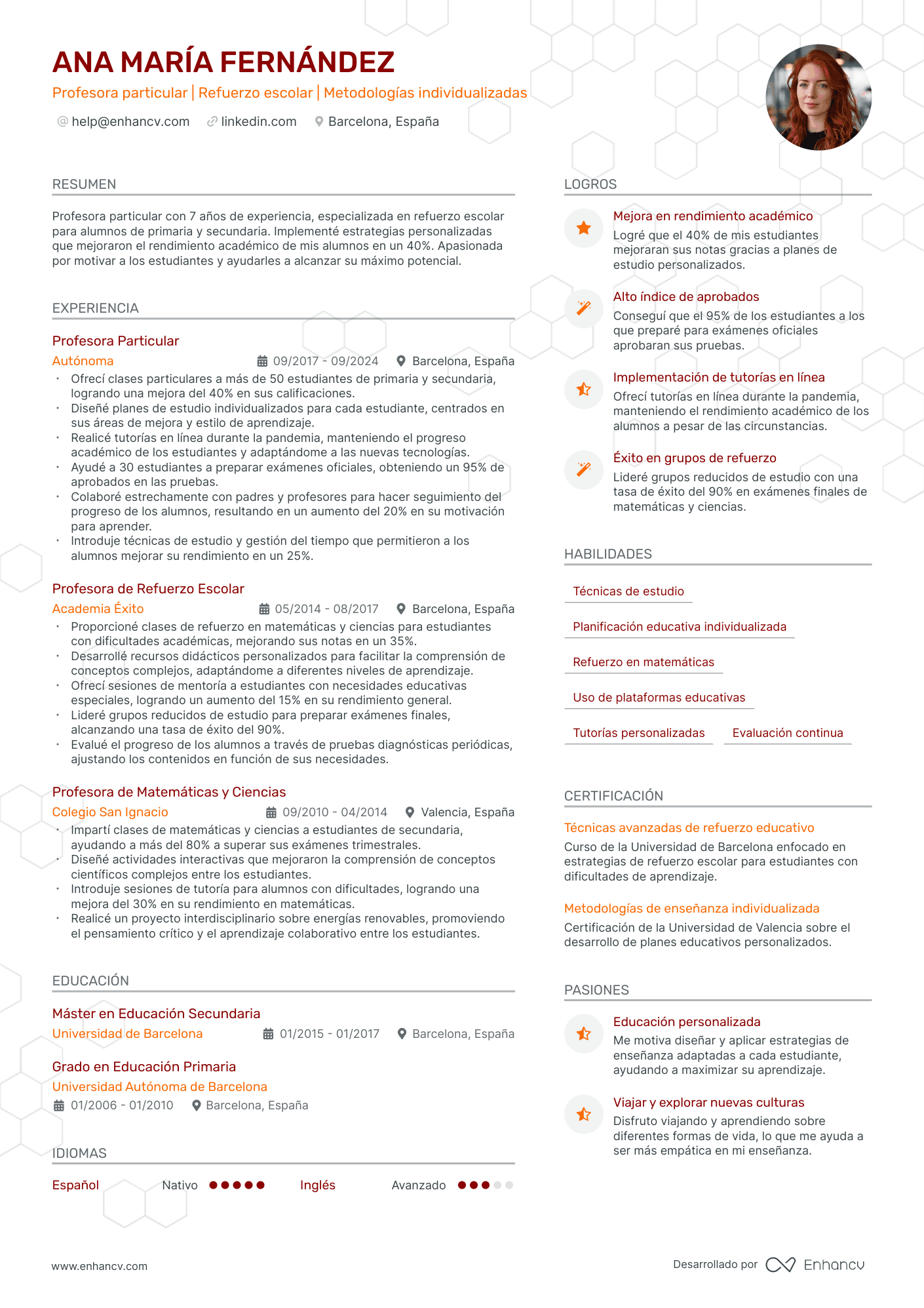 Currículum profesor particular Resume Example