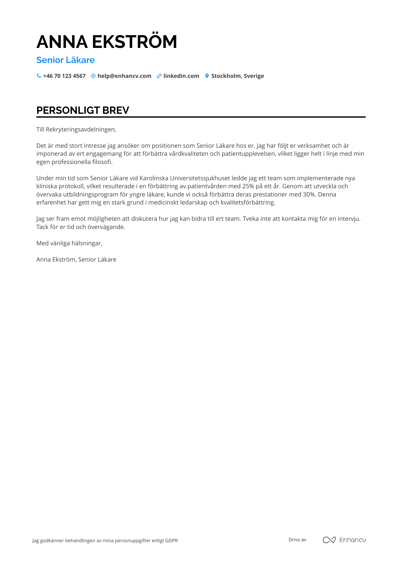 Personligt brev för Senior Läkare Resume Example