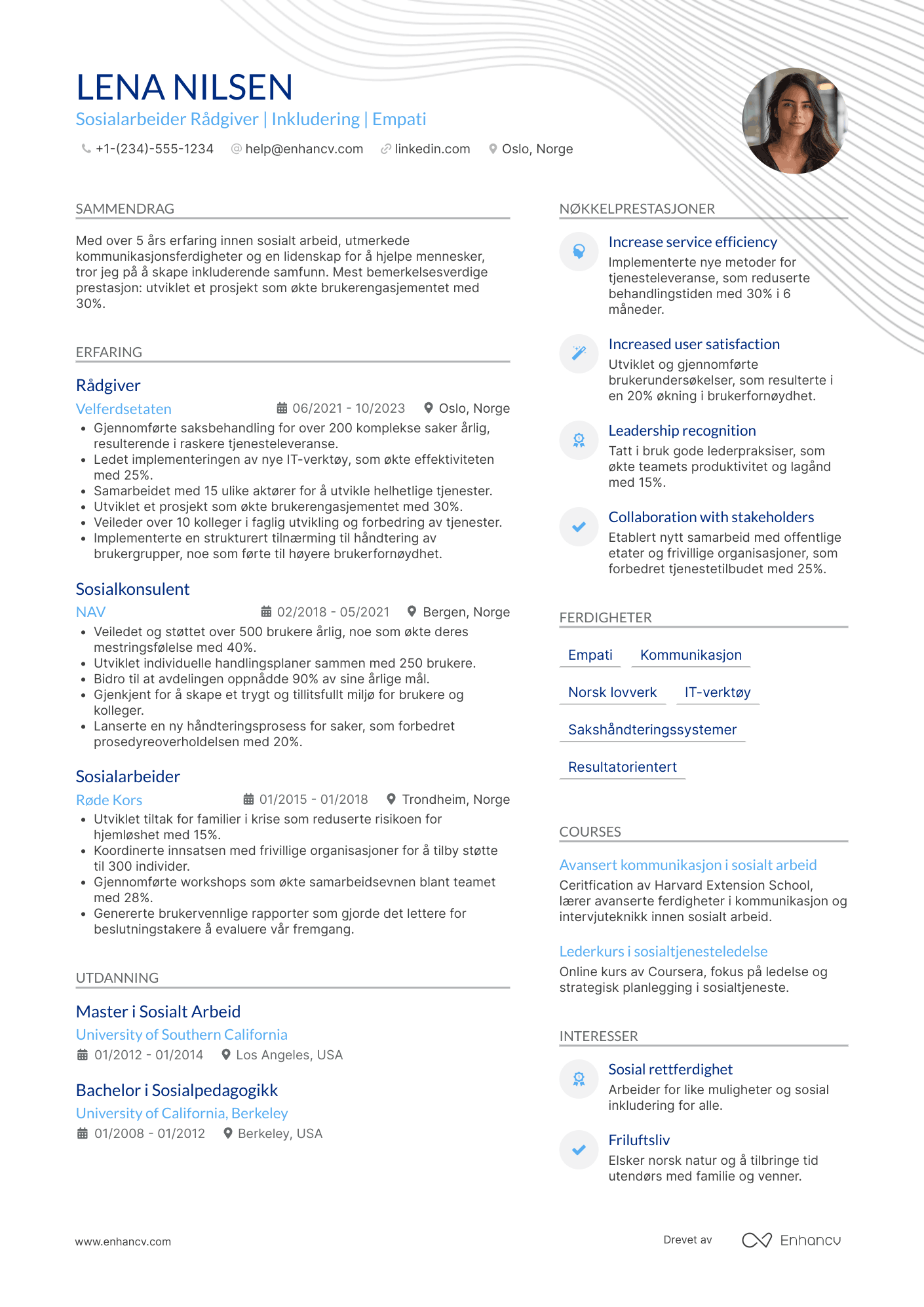 CV for Sosialarbeider Rådgiver Resume Example