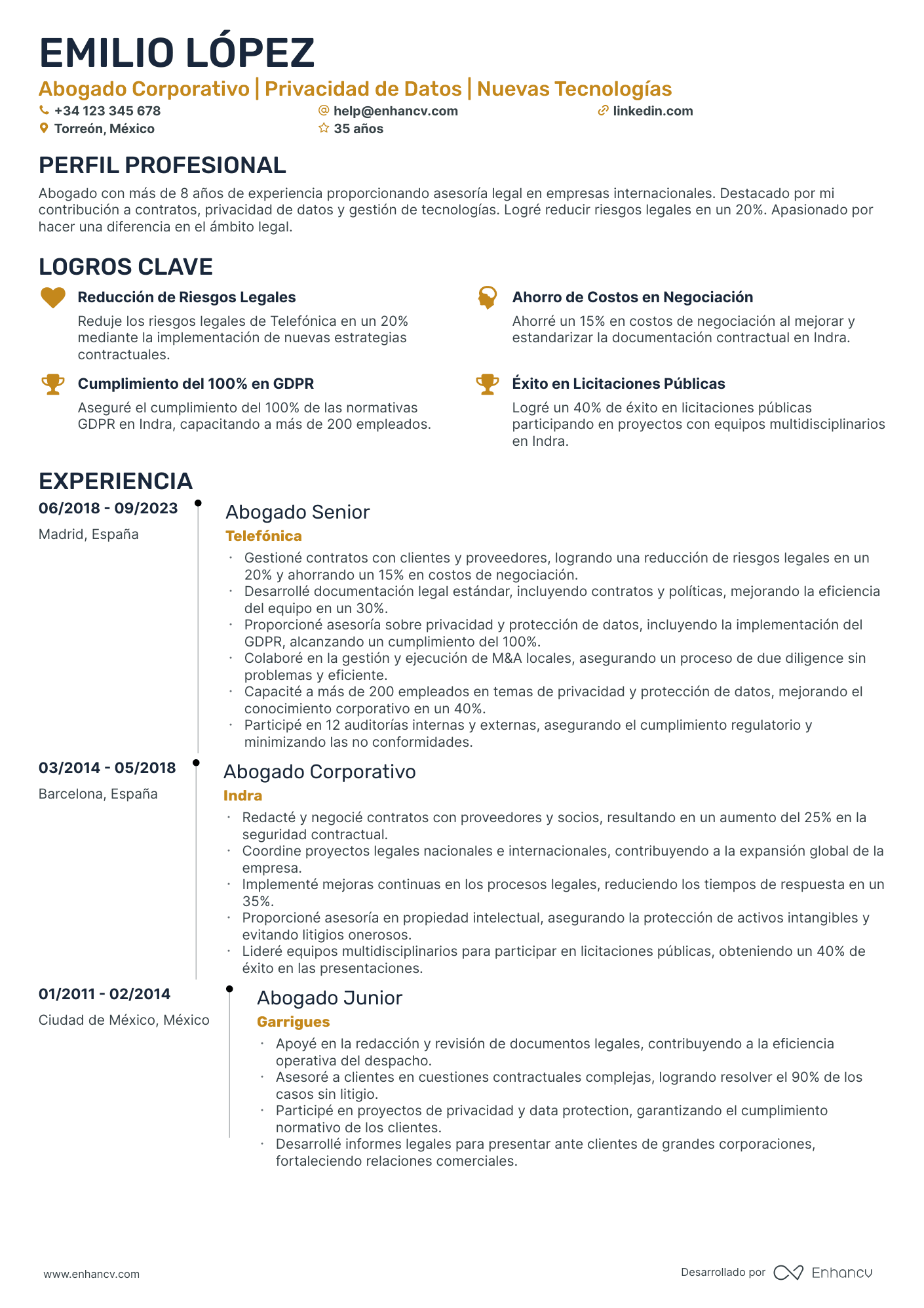 Abogado de Derecho Civil Resume Example