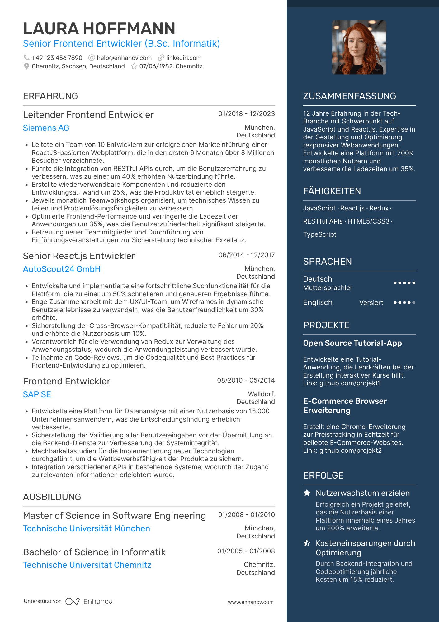 Lebenslauf als Senior Frontend Entwickler Resume Example