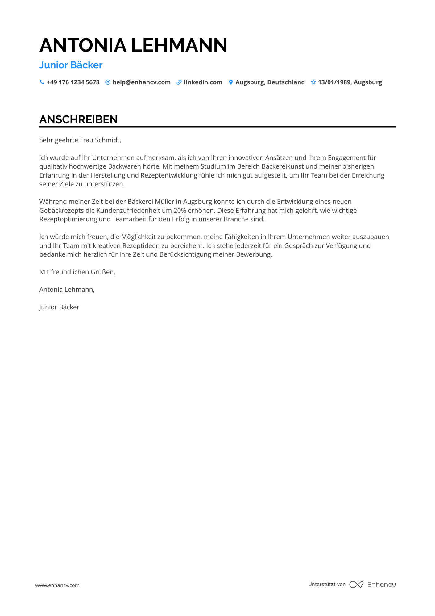 Junior Bäcker Resume Example