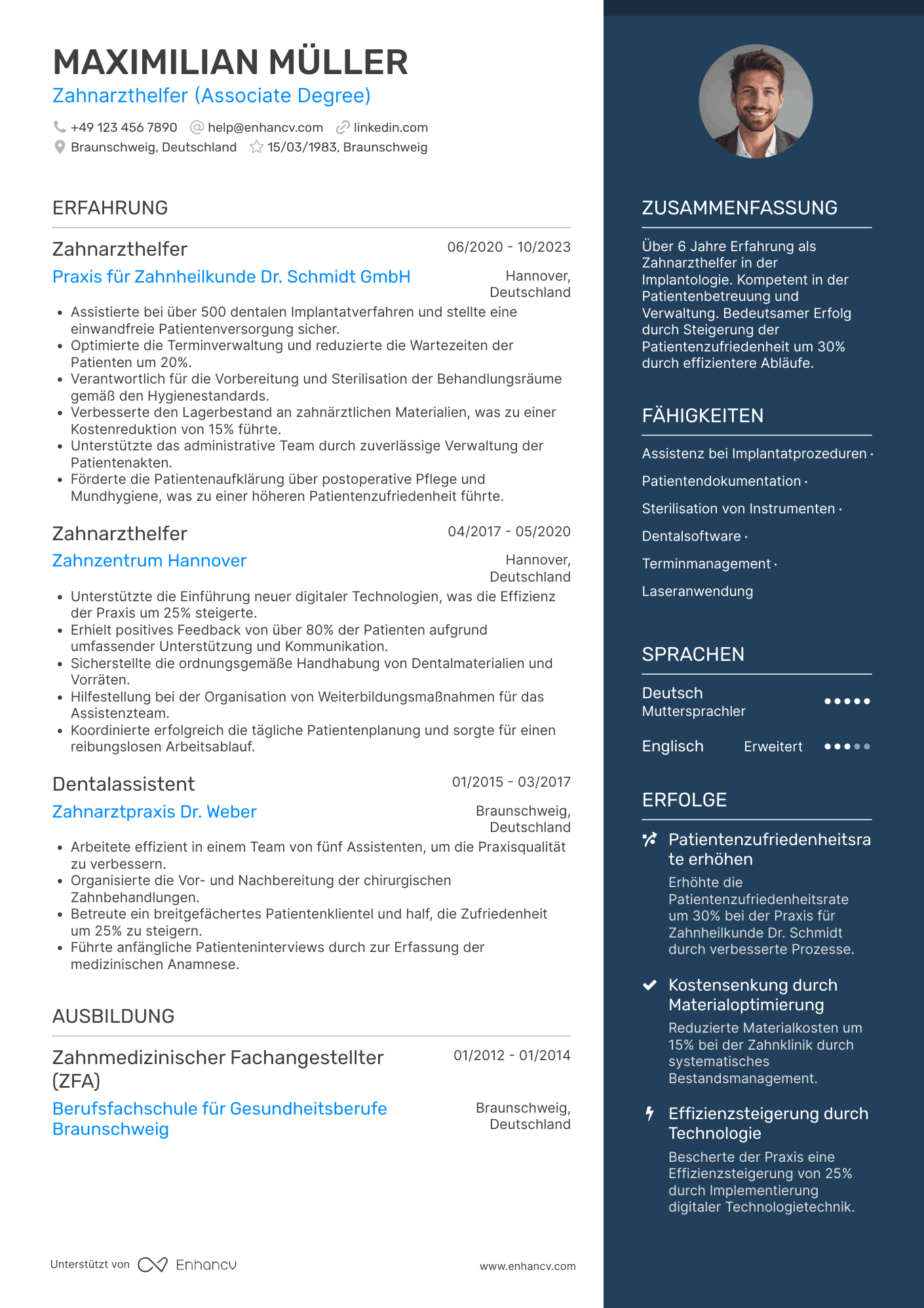 Lebenslauf als Zahnarzthelferin für Implantologie Resume Example