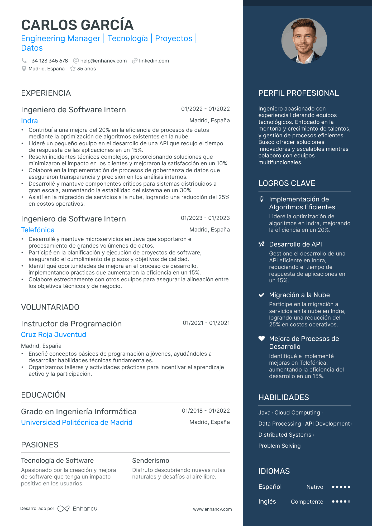 Practicante de Ingeniería de Software Senior Resume Example