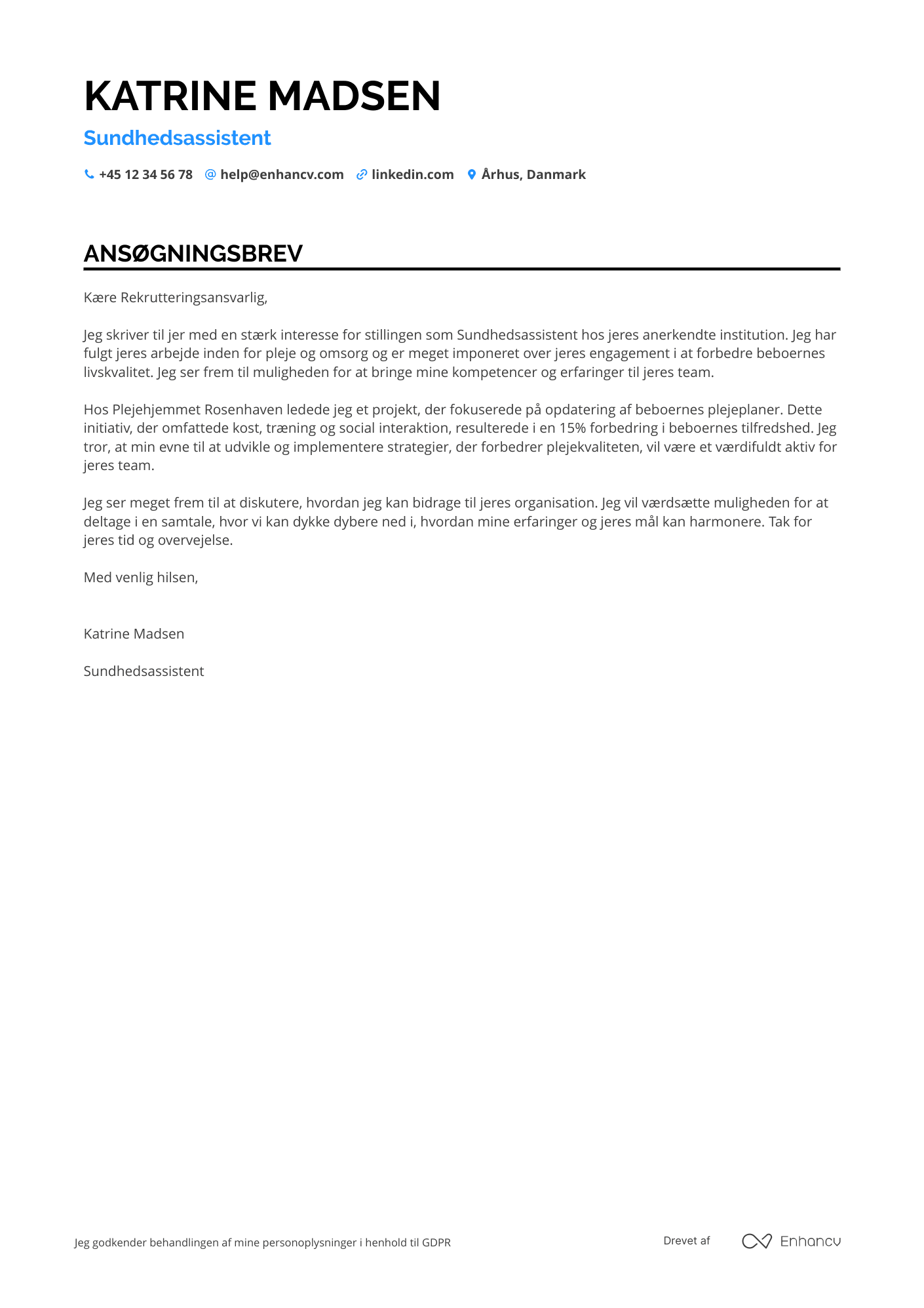 Ansøgningsbrev til Nyuddannet sundhedsassistent Resume Example