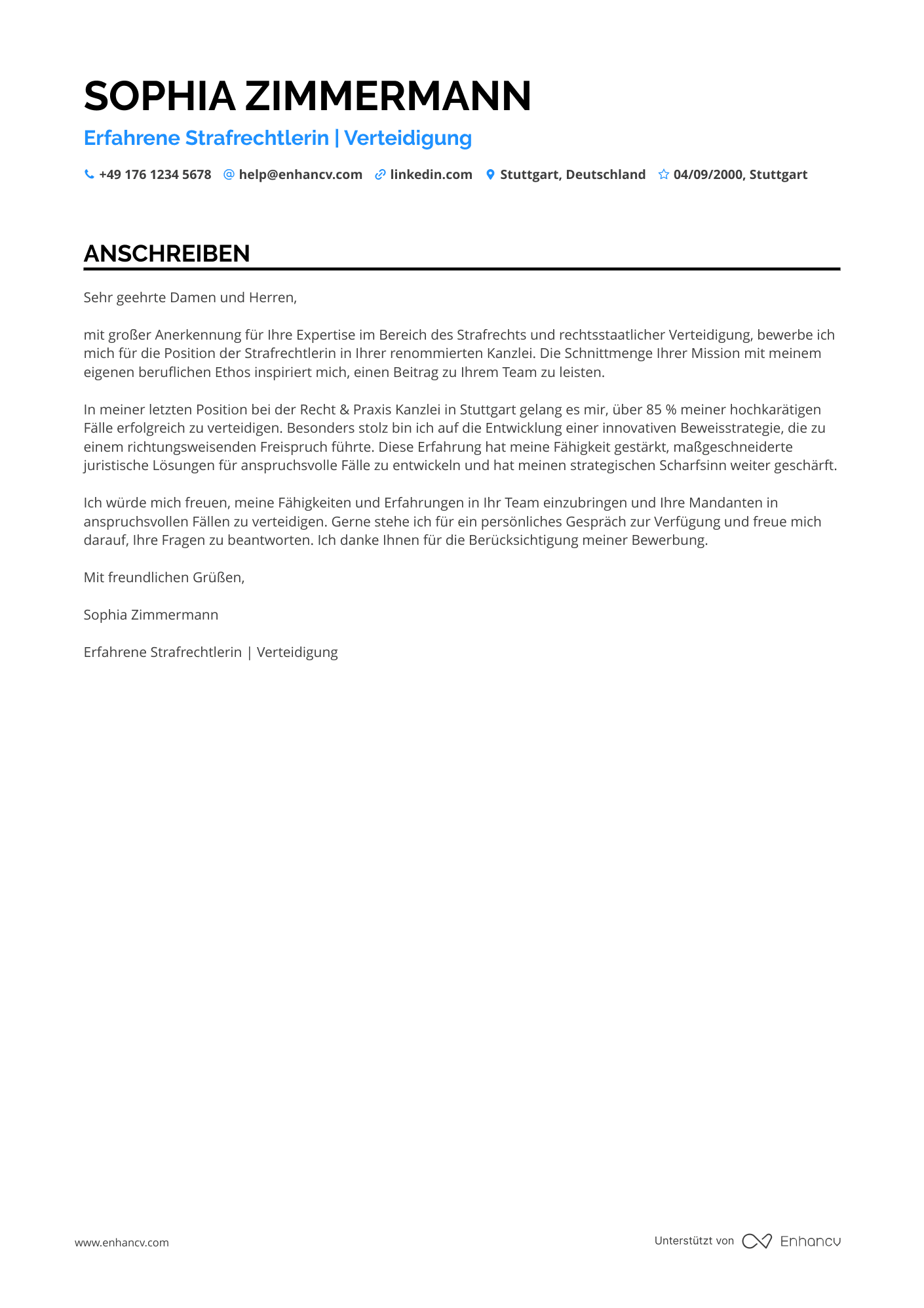 Rechtsanwalt für Strafrecht Resume Example
