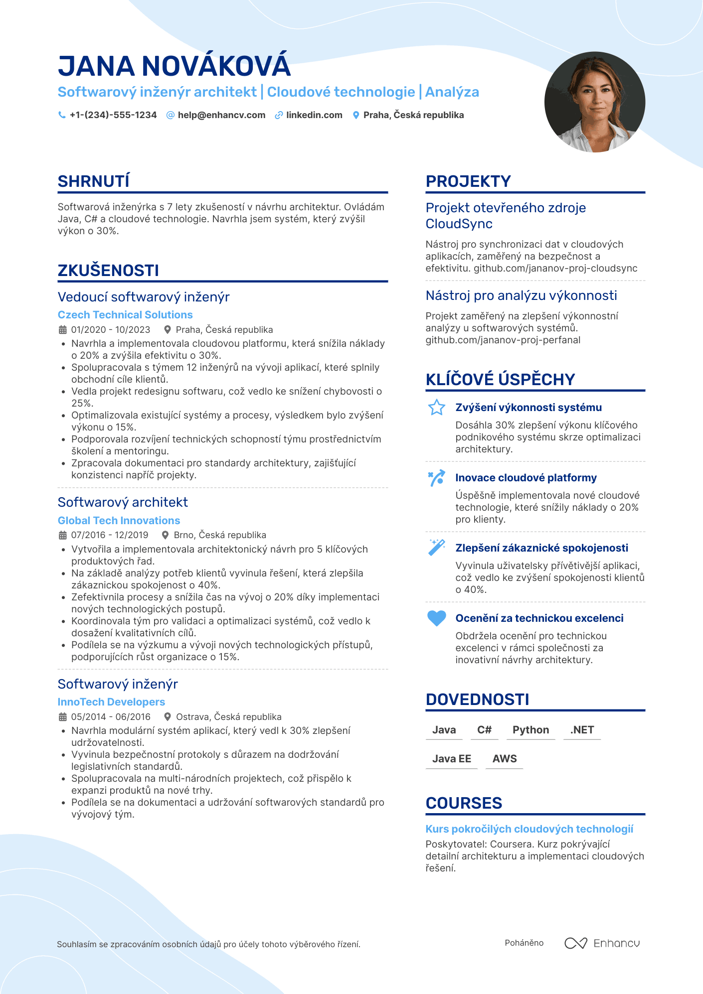 Životopis pro Softwarový inženýr architekt Resume Example