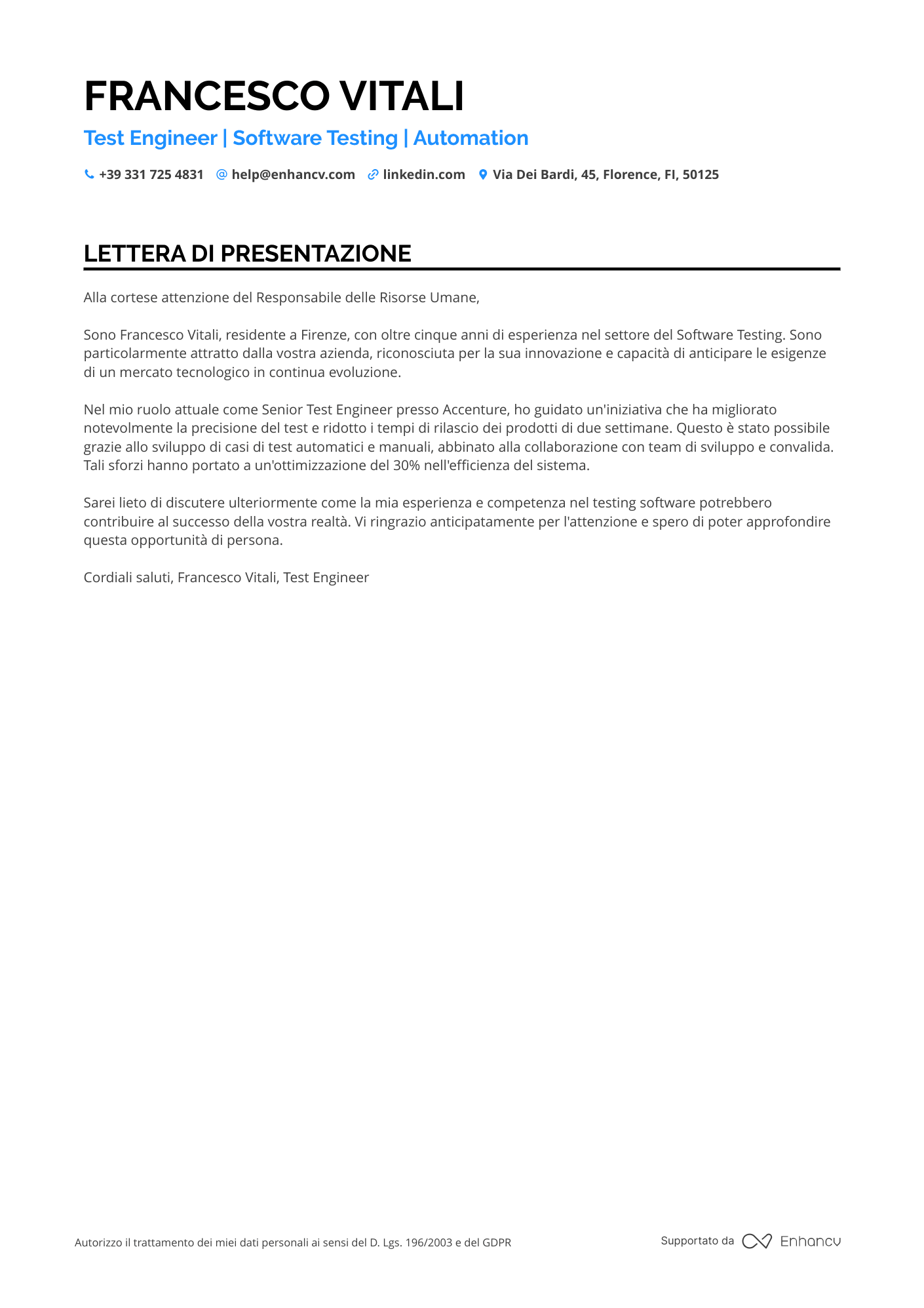 Ingegnere Software di Applicazioni Mobili Resume Example