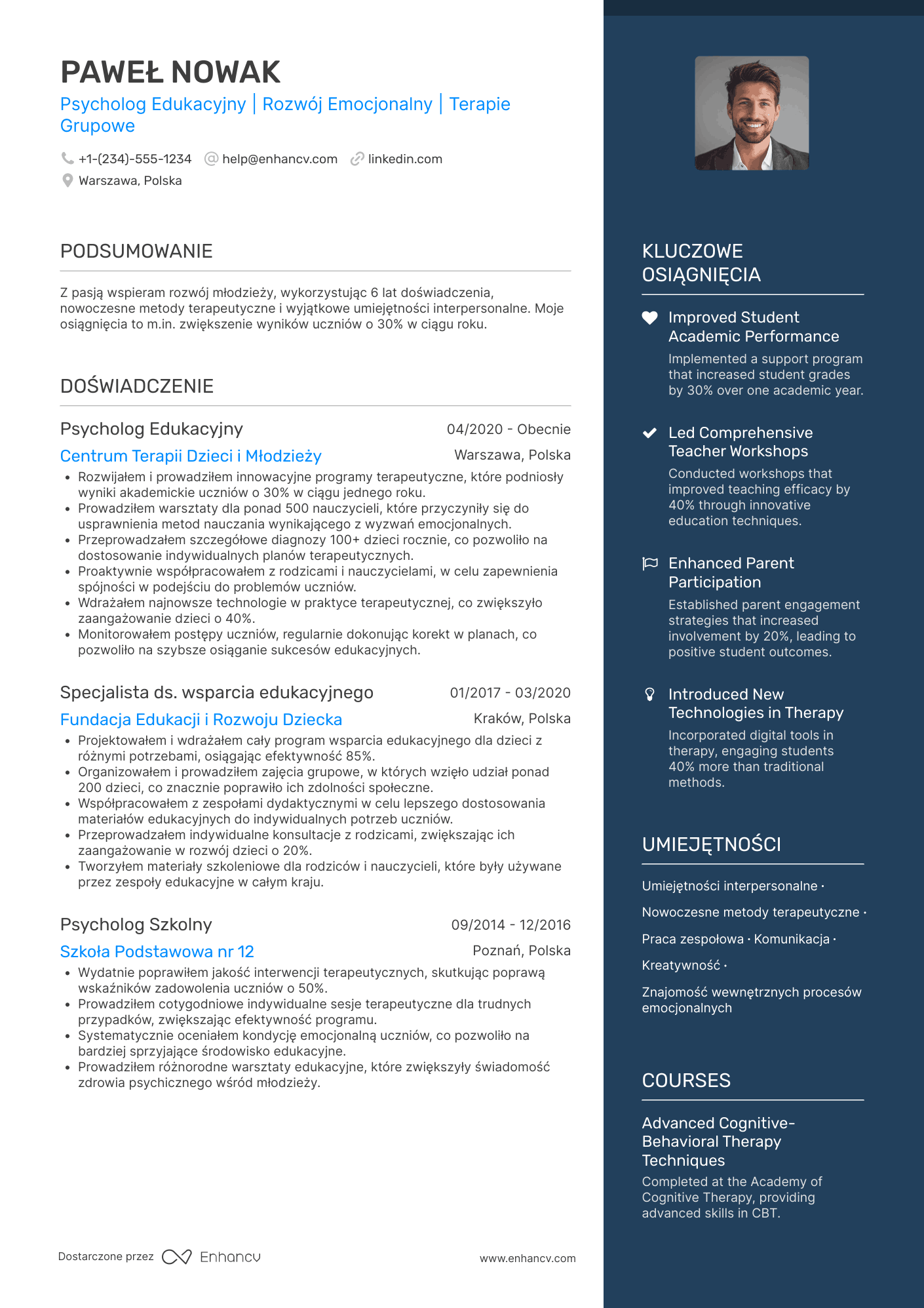 CV dla Psycholog edukacyjny Resume Example