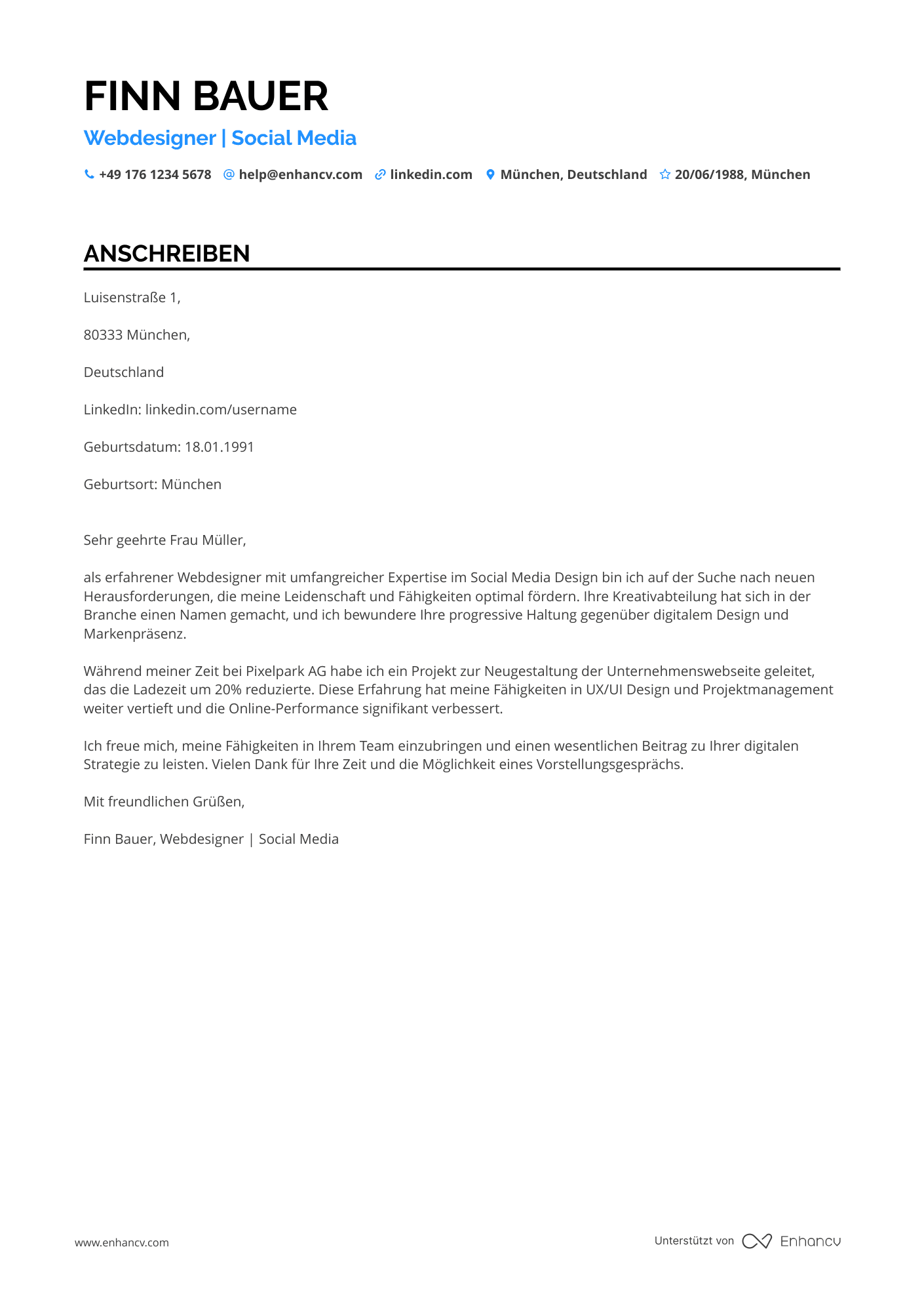 Webdesigner für Social Media Resume Example