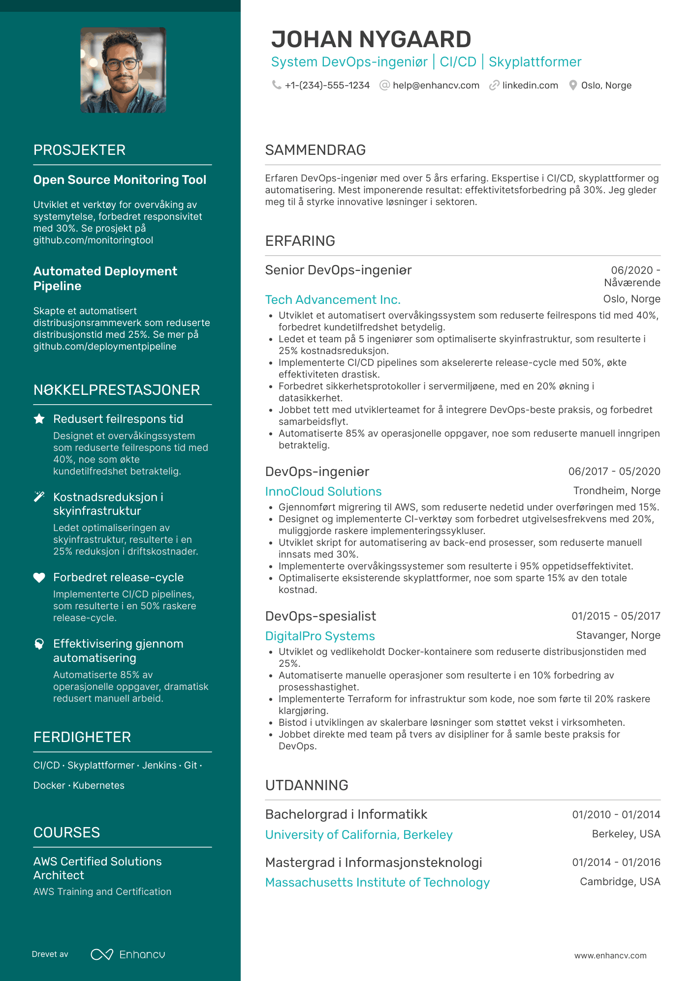 CV for System DevOps ingeniør Resume Example
