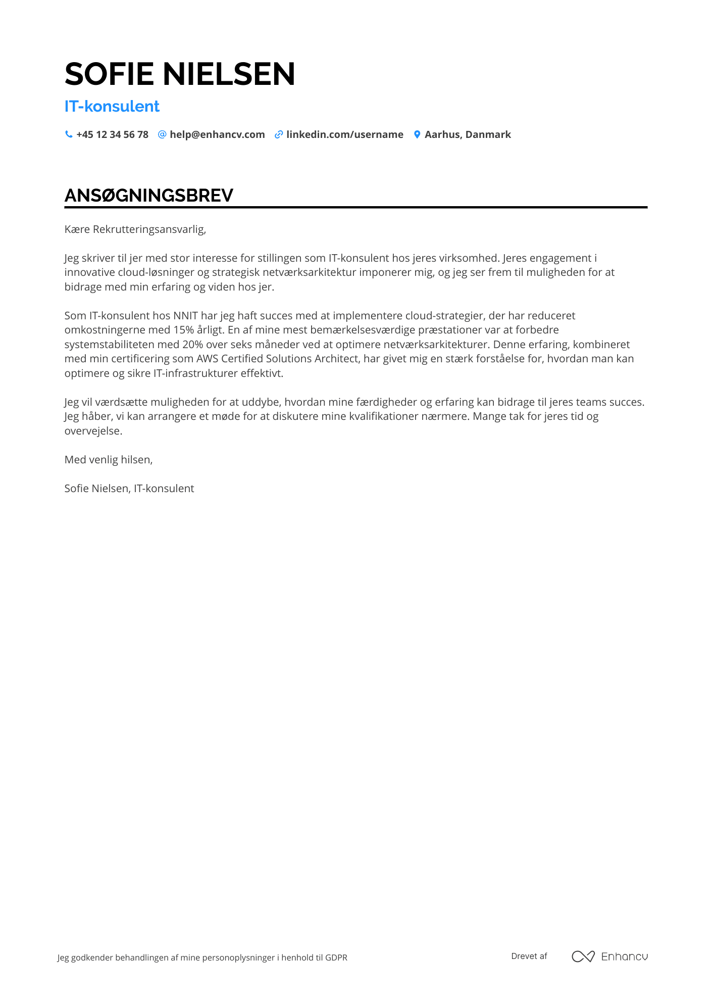 Ansøgningsbrev til IT konsulent Resume Example