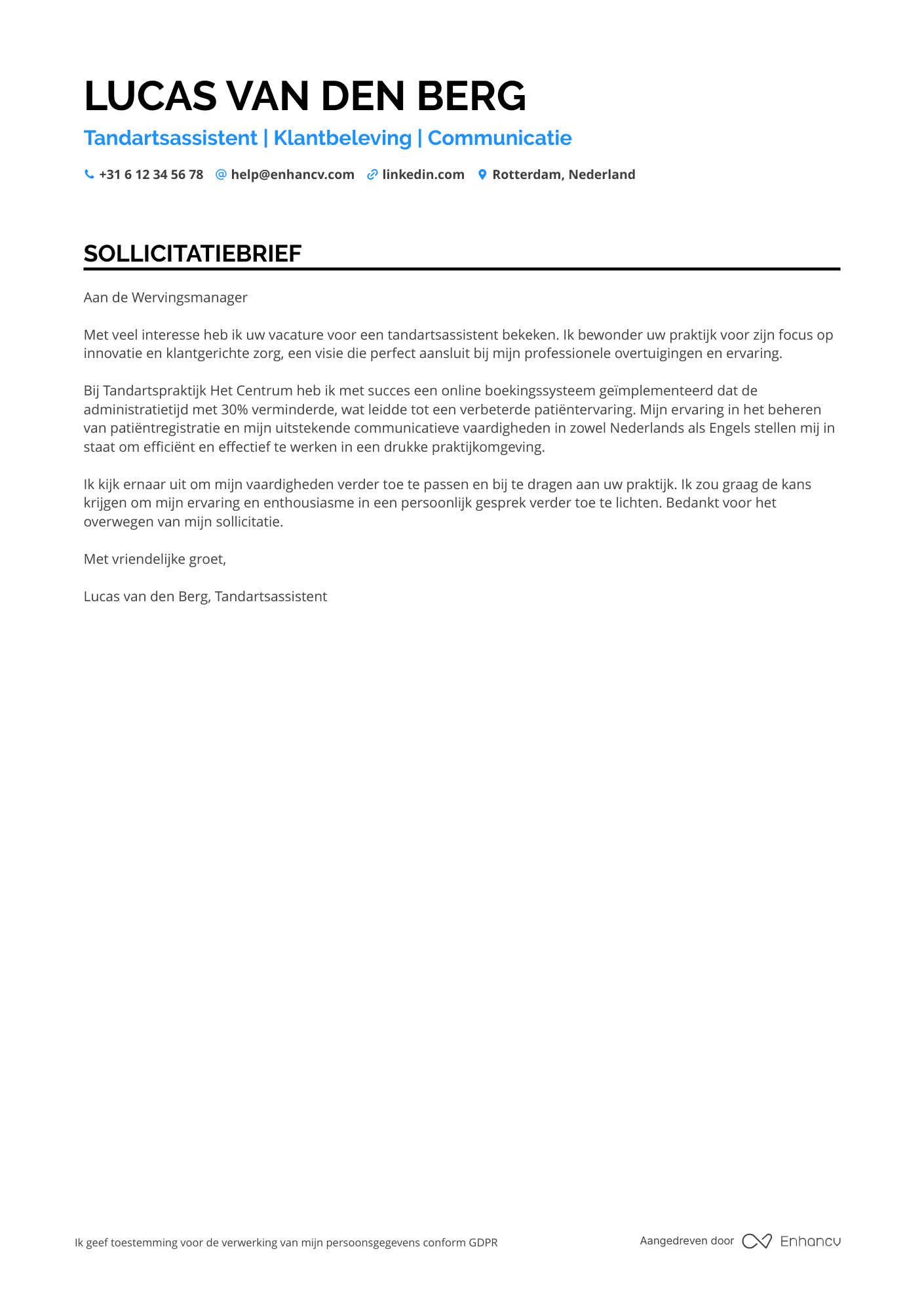 Sollicitatiebrief voor Tandartsassistent Receptionist Resume Example